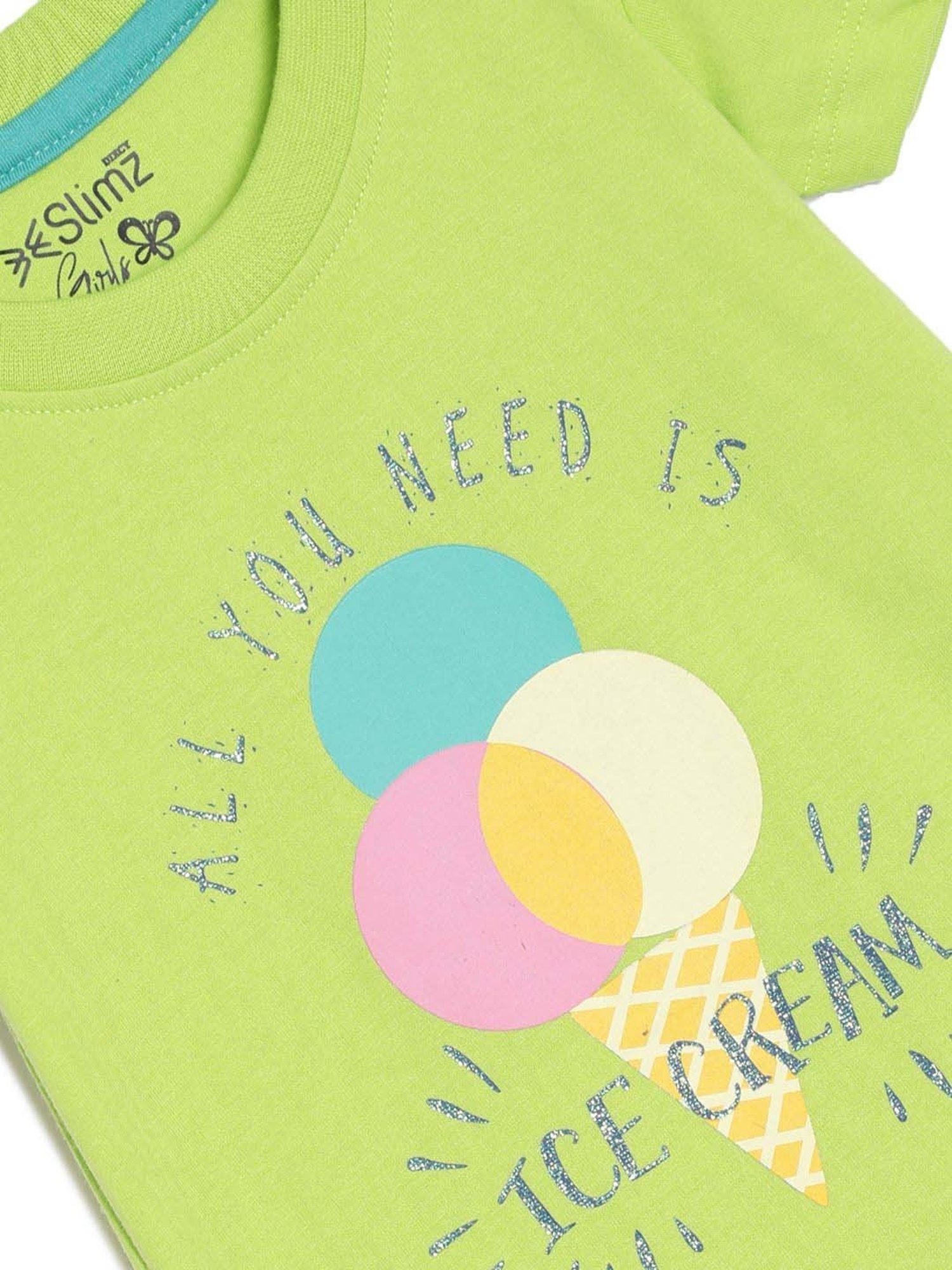 Dixcy Slimz Kids Lime Green Cotton Printed T-Shirt