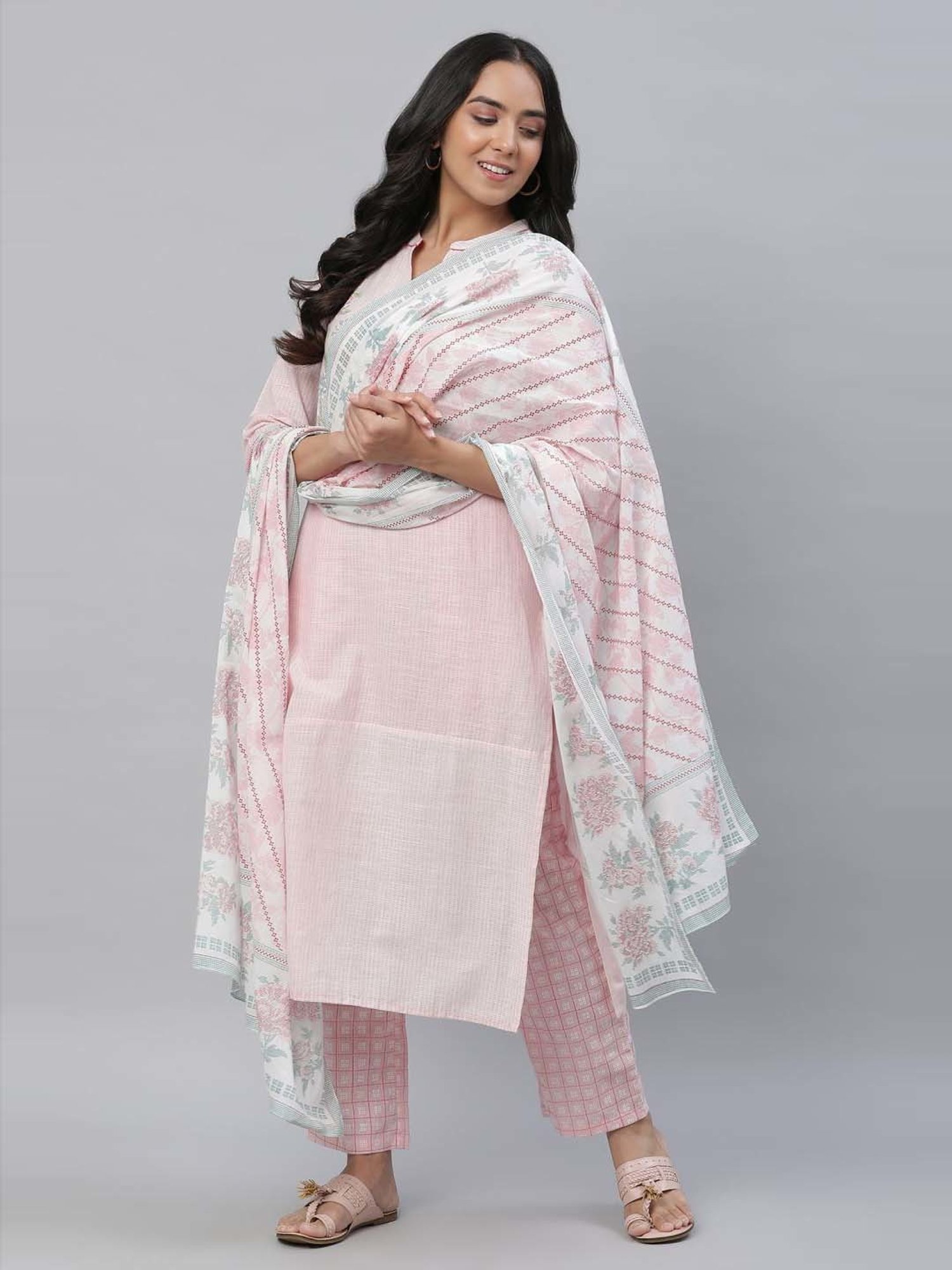 Aurelia Pink Cotton Printed Dupatta