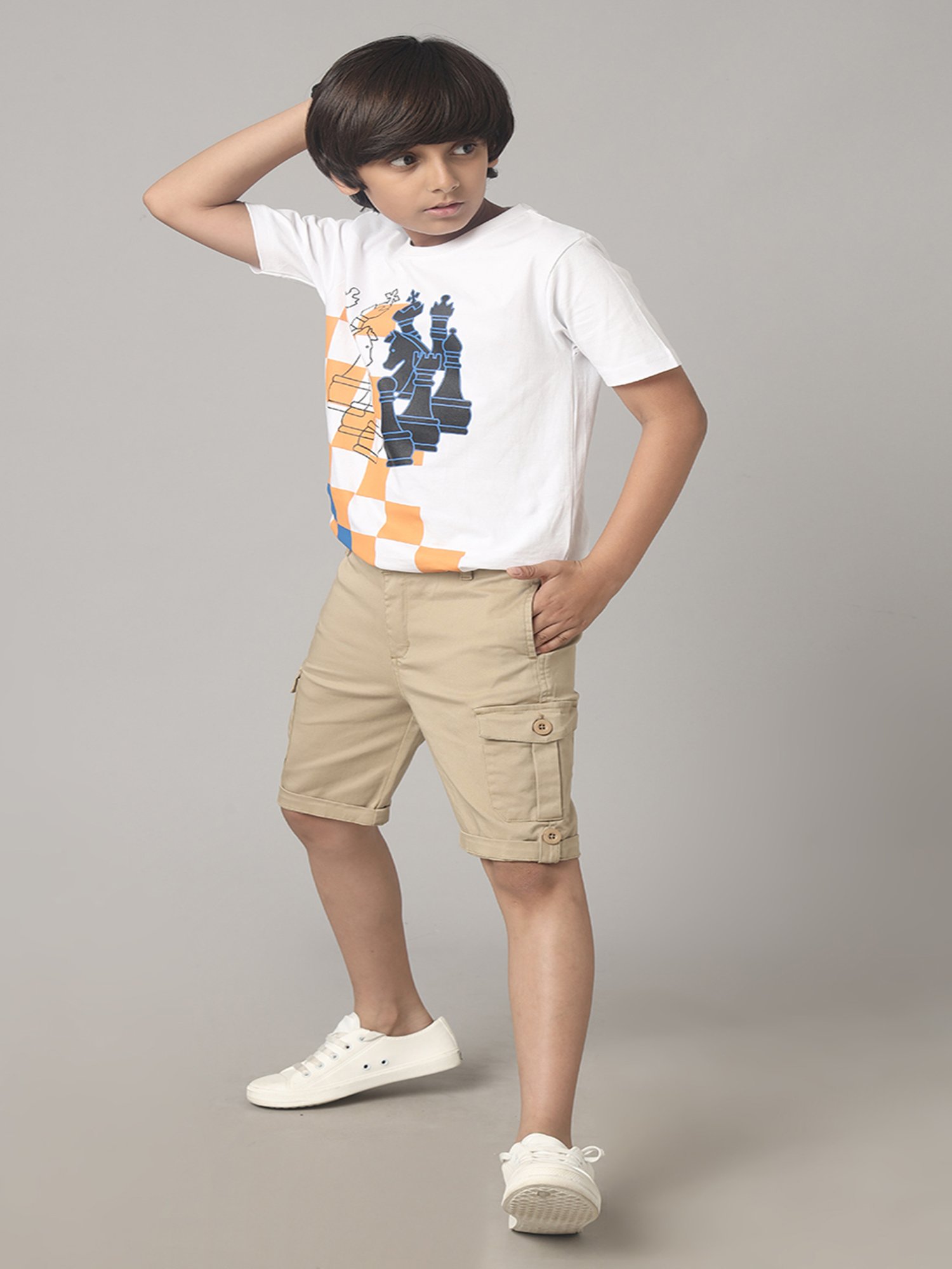 Under Fourteen Only Kids Khaki Solid Cargo Shorts