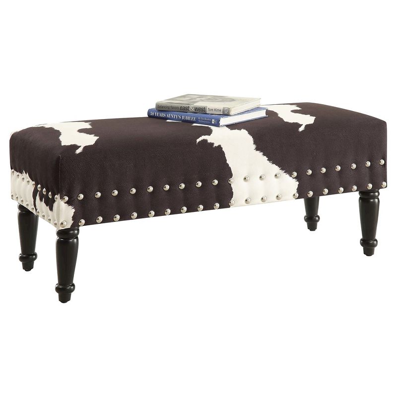 Faux Cowhide Bench with Nailheads Black Faux Cowhide - Breighton Home