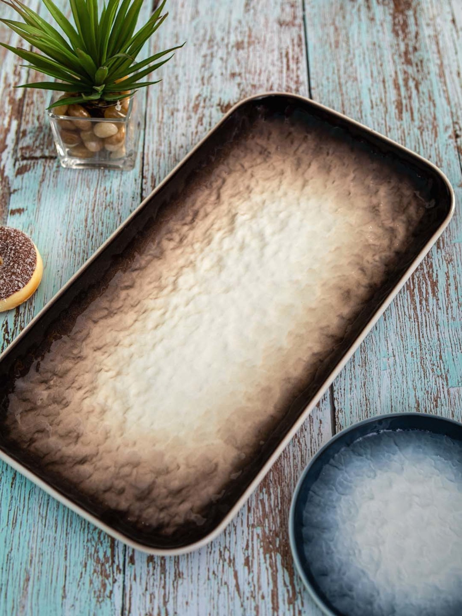 White Gold White & Brown Porcelain Rectangle Serving Platter