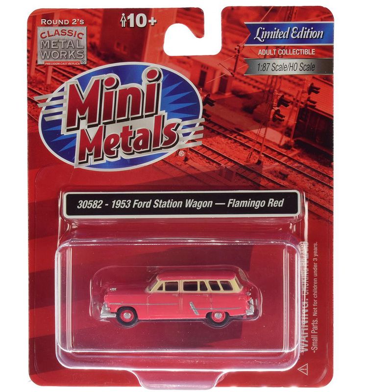 1953 Ford Station Wagon Flamingo Red 1/87 (HO) Scale Model Car by Classic Metal Works