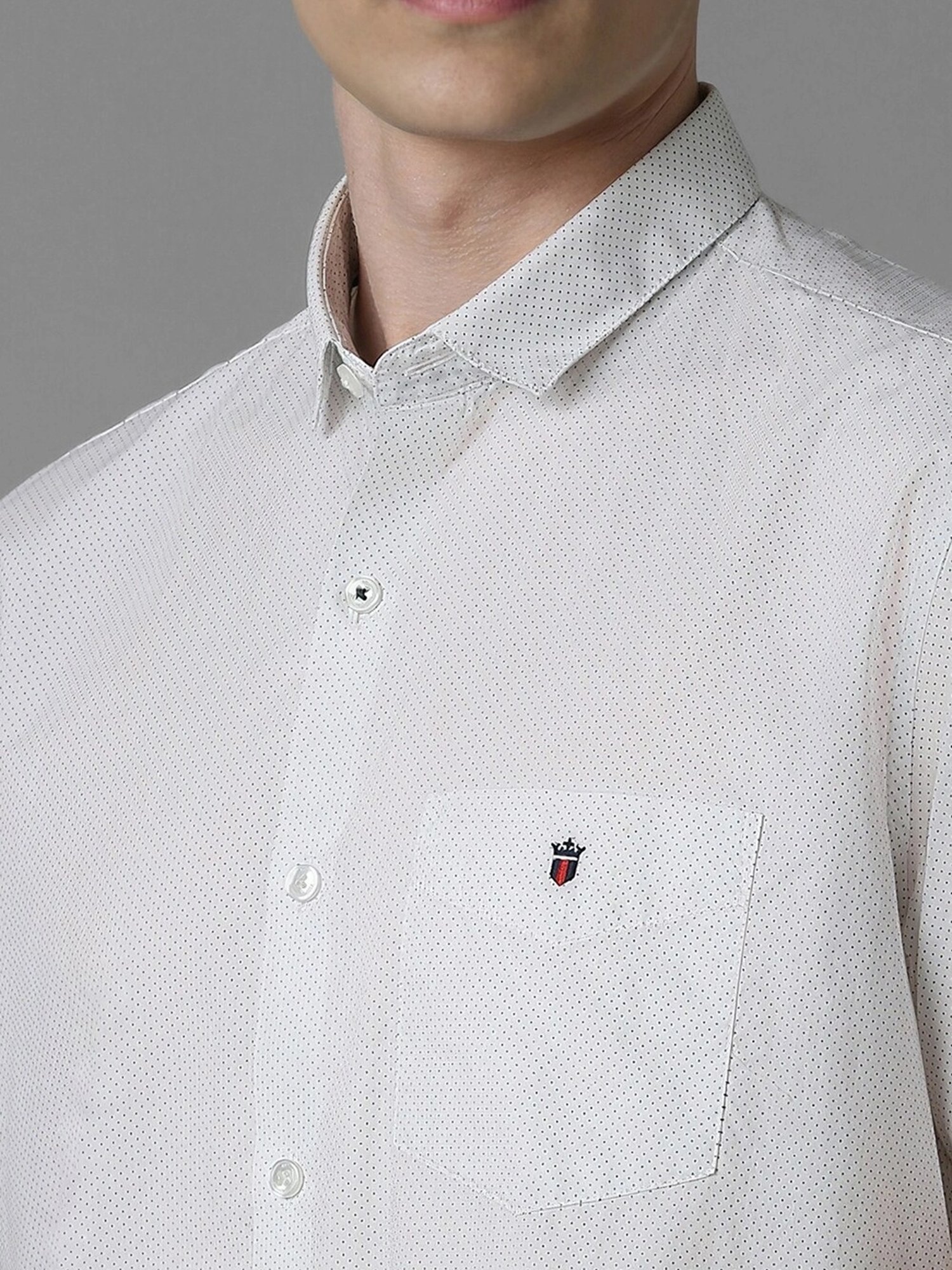 Louis Philippe White Cotton Slim Fit Printed Shirt