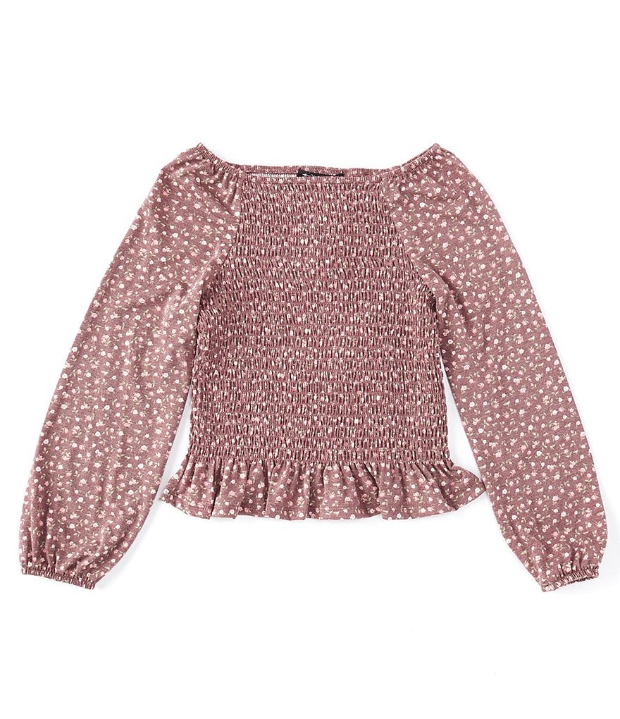 Xtraordinary Big Girls 7-16 Long-Sleeve Ditsy-Floral Smocked-Front Tunic Top