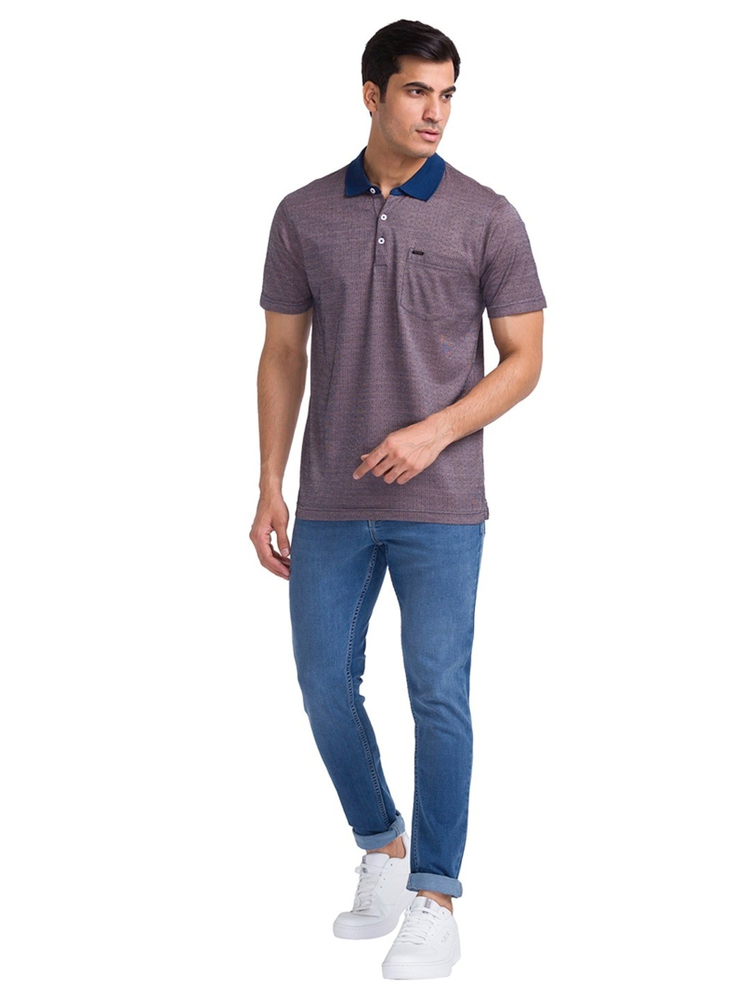 Park Avenue Red & Blue Cotton Slim Fit Self Pattern Polo T-Shirt