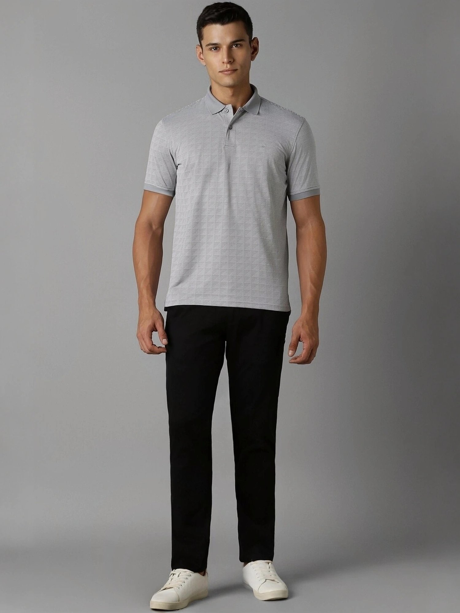 Louis Philippe Grey Regular Fit Printed Polo T-Shirt