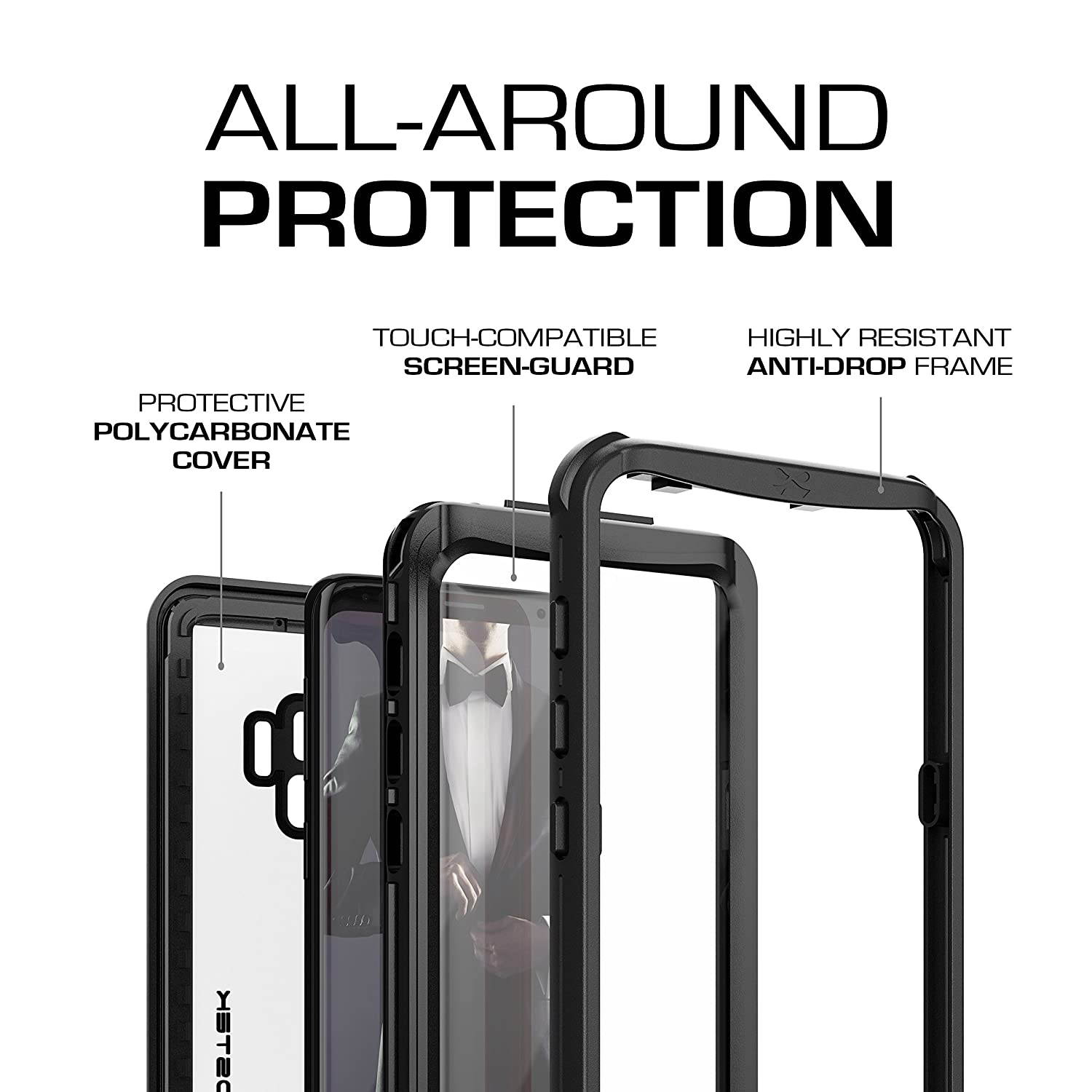 Ghostek Nautical Galaxy S9 Plus Waterproof Case with Screen Protector Slim Extreme Heavy Duty Protection Tough Shockproof Full Body Underwater Watertight Seal for 2018 Galaxy S9+ (6.2 Inch) - (Black)