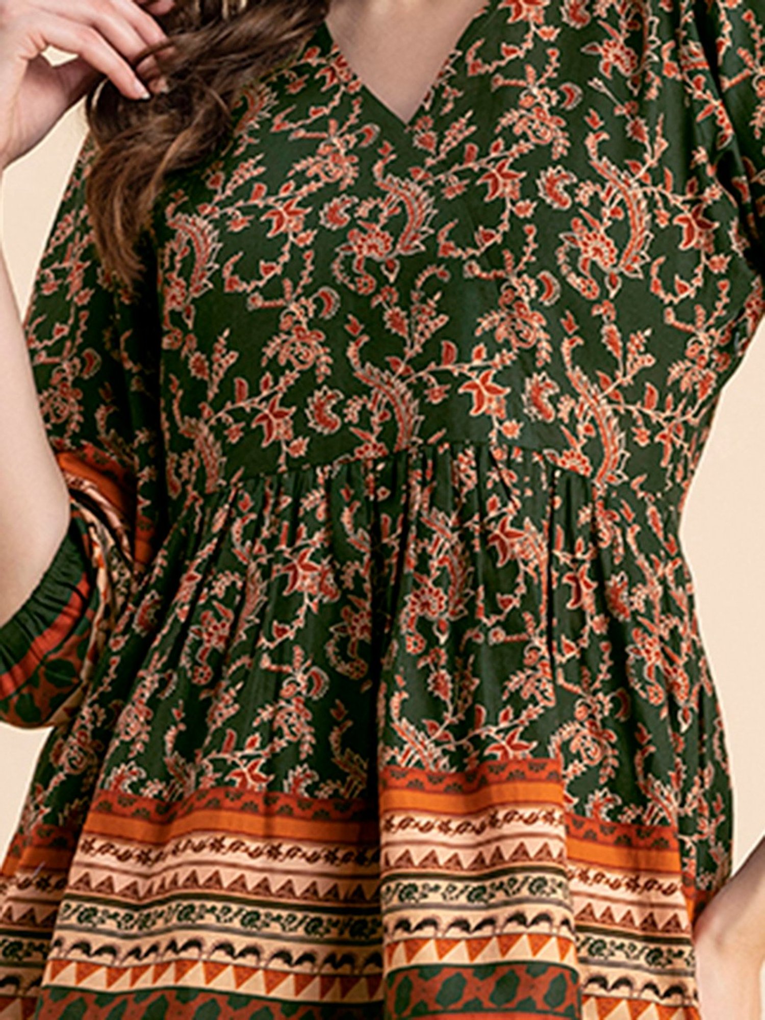 Moomaya Green Cotton Floral Print Top With Pants