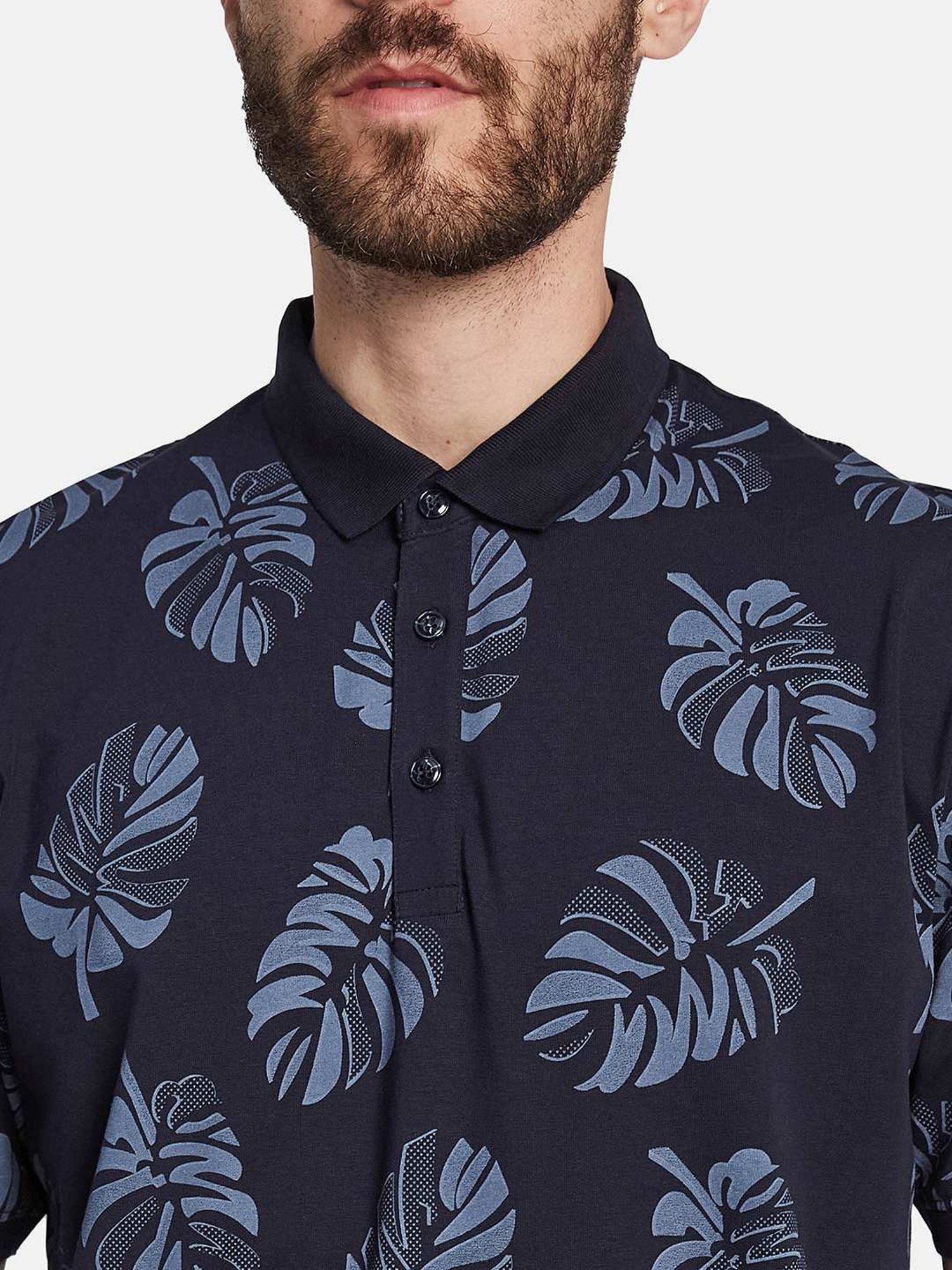Octave Light Navy Cotton Regular Fit Floral Print Polo T-Shirt