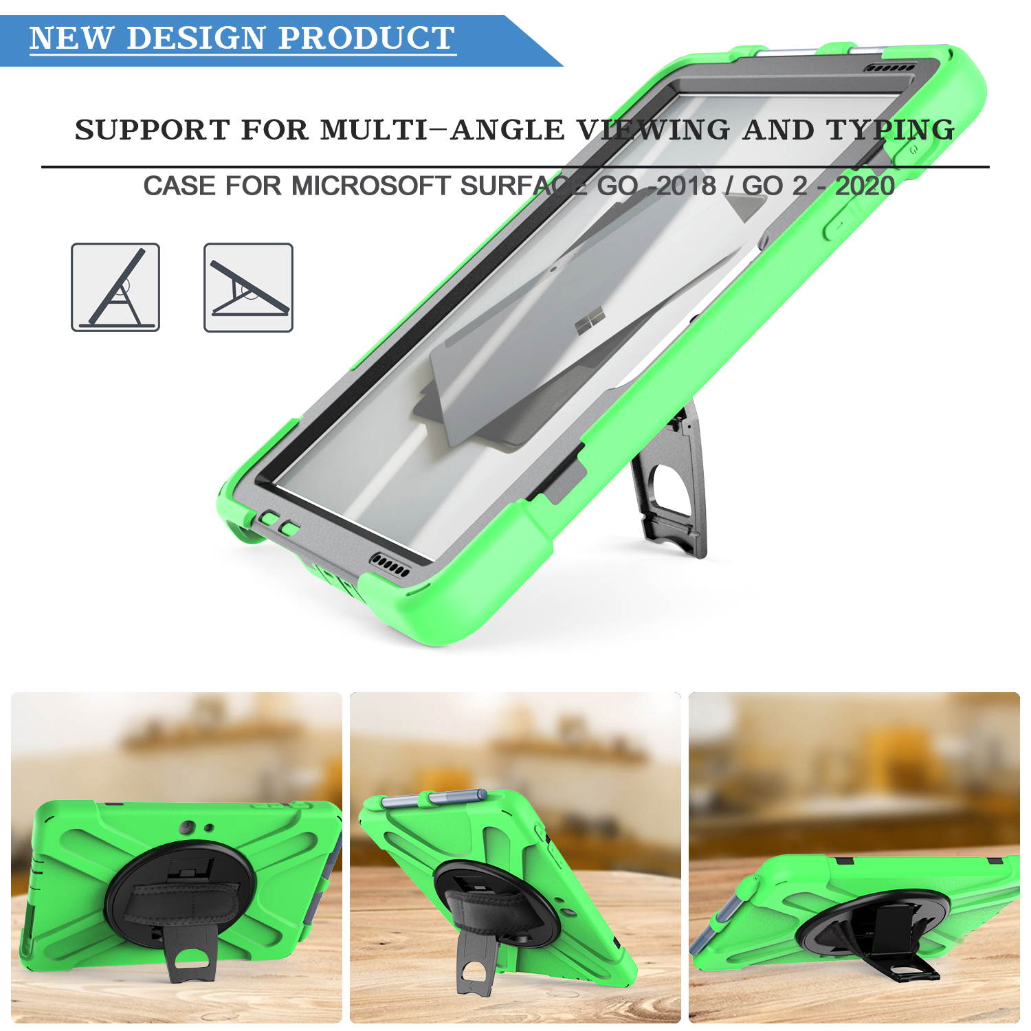 Case for Microsoft Surface Go 2 10.5 inch 2020 / Surface Go 10 inch 2018 with with Pen Holder, Hand Strap & Shoulder Strap Shockproof Protective Stand Cover