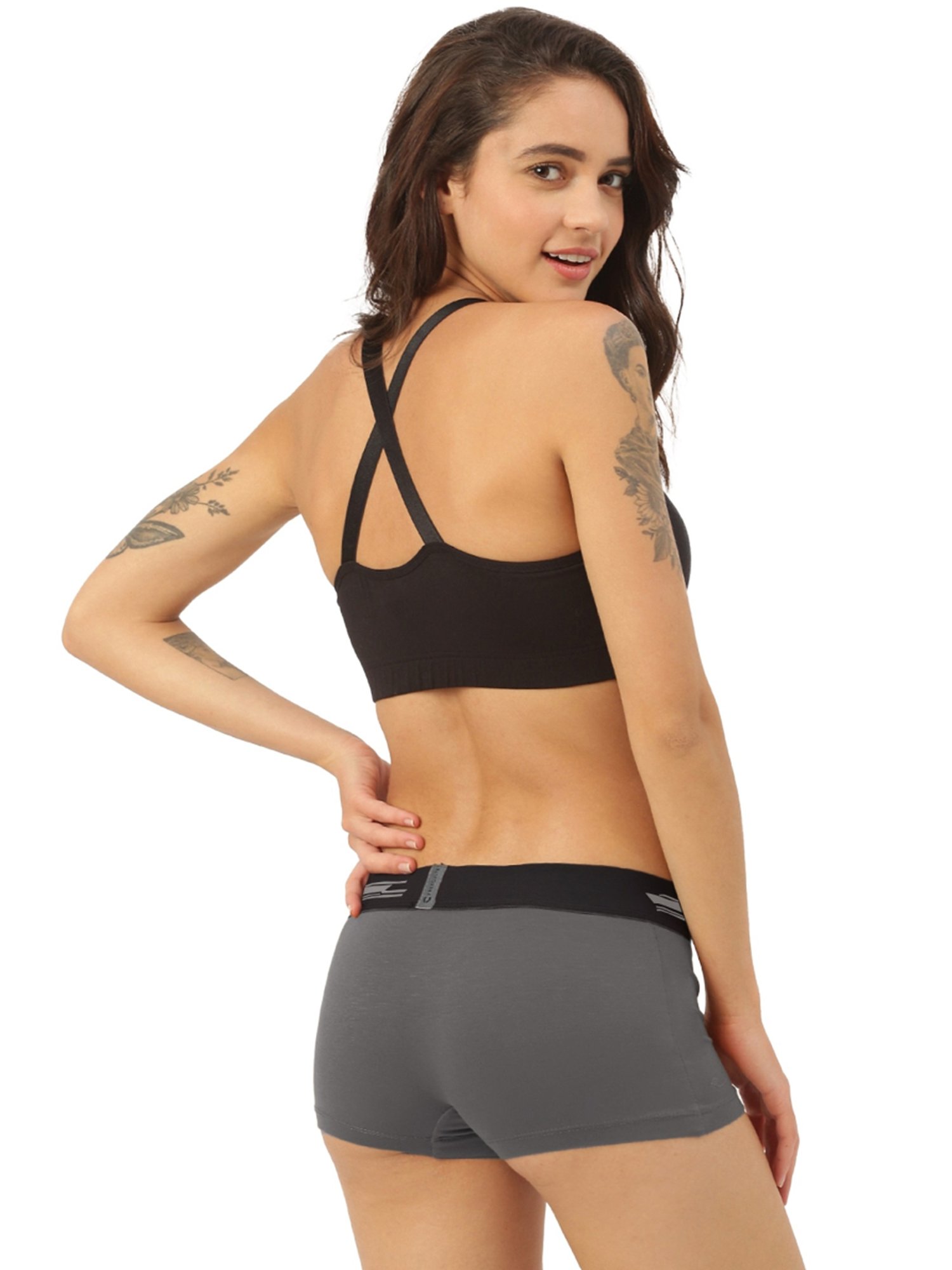 Freecultr Grey & Brown Plain Boy-Shorts Panties - Pack Of 2