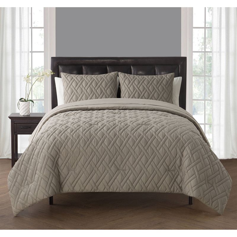 Twin 5pc Lattice Embossed Bed in a Bag Comforter Set Taupe - VCNY HOME