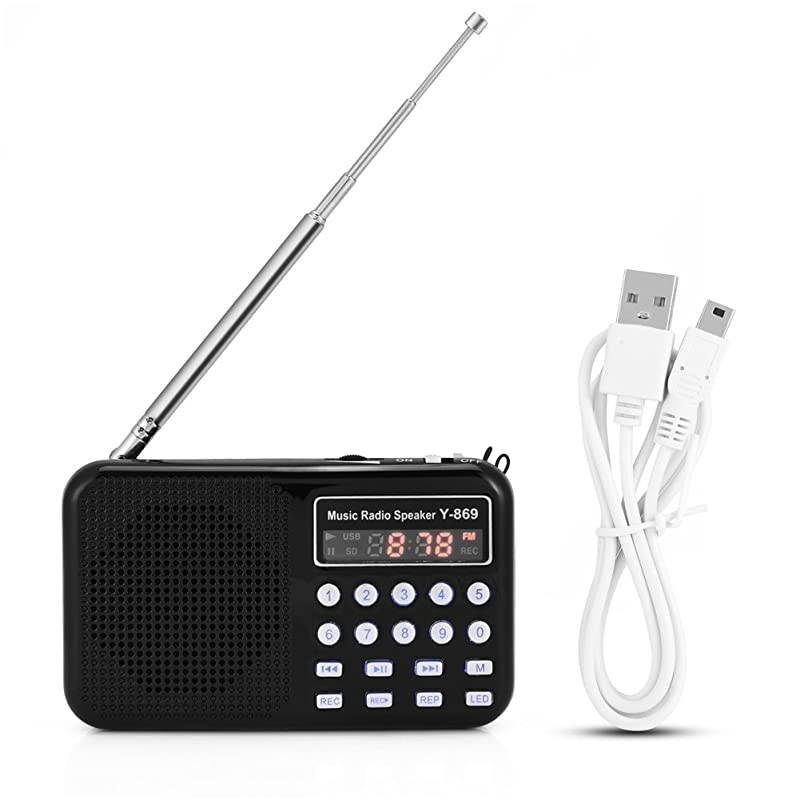 Mini Digital AM FM Pocket Radio Portable Speaker Support FM Radio TF Card USB Disk with LED Screen Display and Emergency Flashlight Function