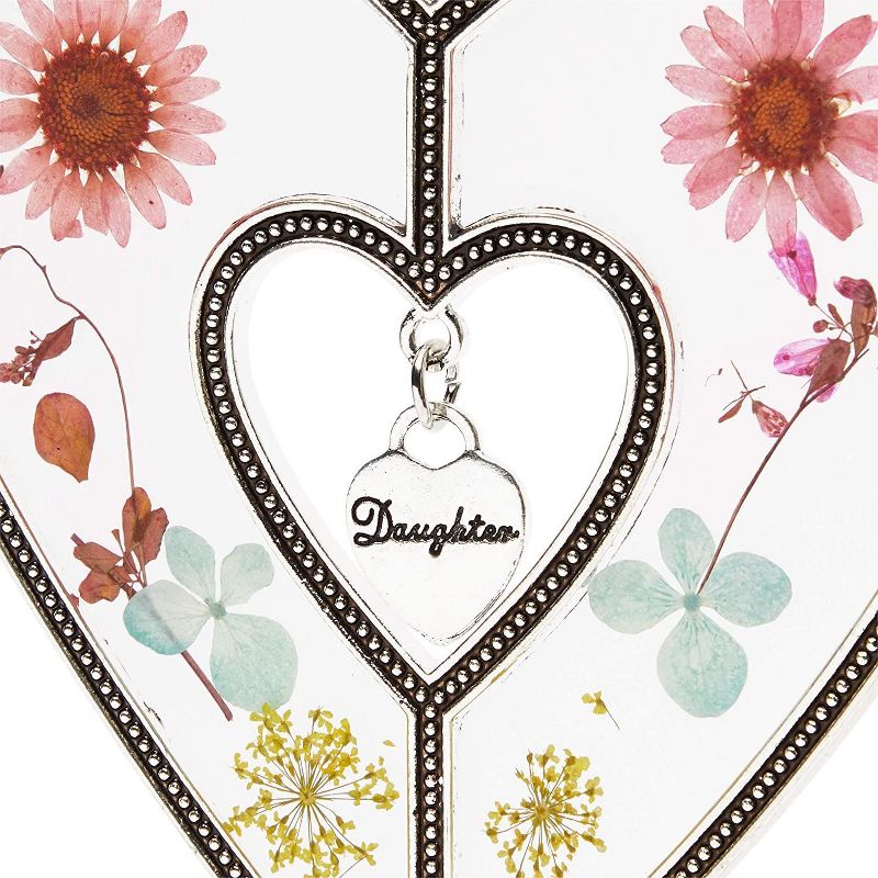 Okuna Outpost Heart Suncatcher for Window with Pressed Flowers (4.5 x 8.25 Inches)