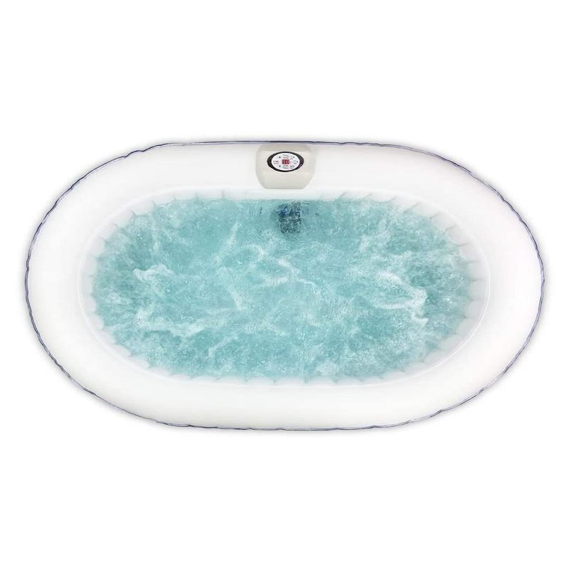 Aleko 145 Gallon Water Capacity PureSpa 2 Person Square Inflatable High Powered Bubble Jetted Hot Tub with Fitted Cover, Dark Blue