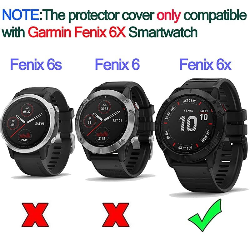 Case Cover Compatible with Garmin Fenix 6X/6X Pro/Fenix 6X Sapphire Case Protector TPU Protective Case Frame for Fenix 6X GPS Watch (Pink/Blue/Purple/Black/Clear)