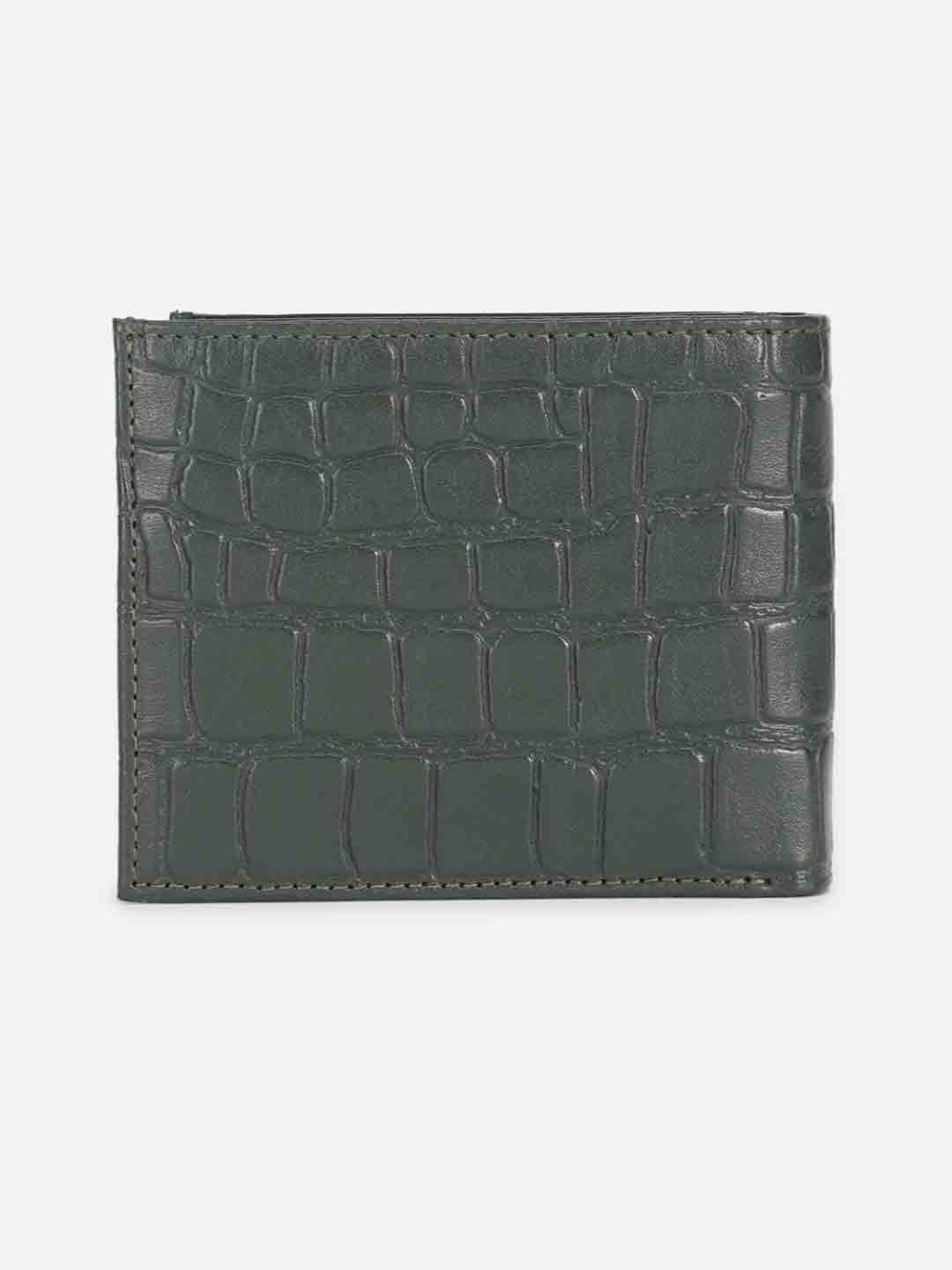 Allen Solly Dark Olive Textured Leather Bi-Fold Wallet for Men