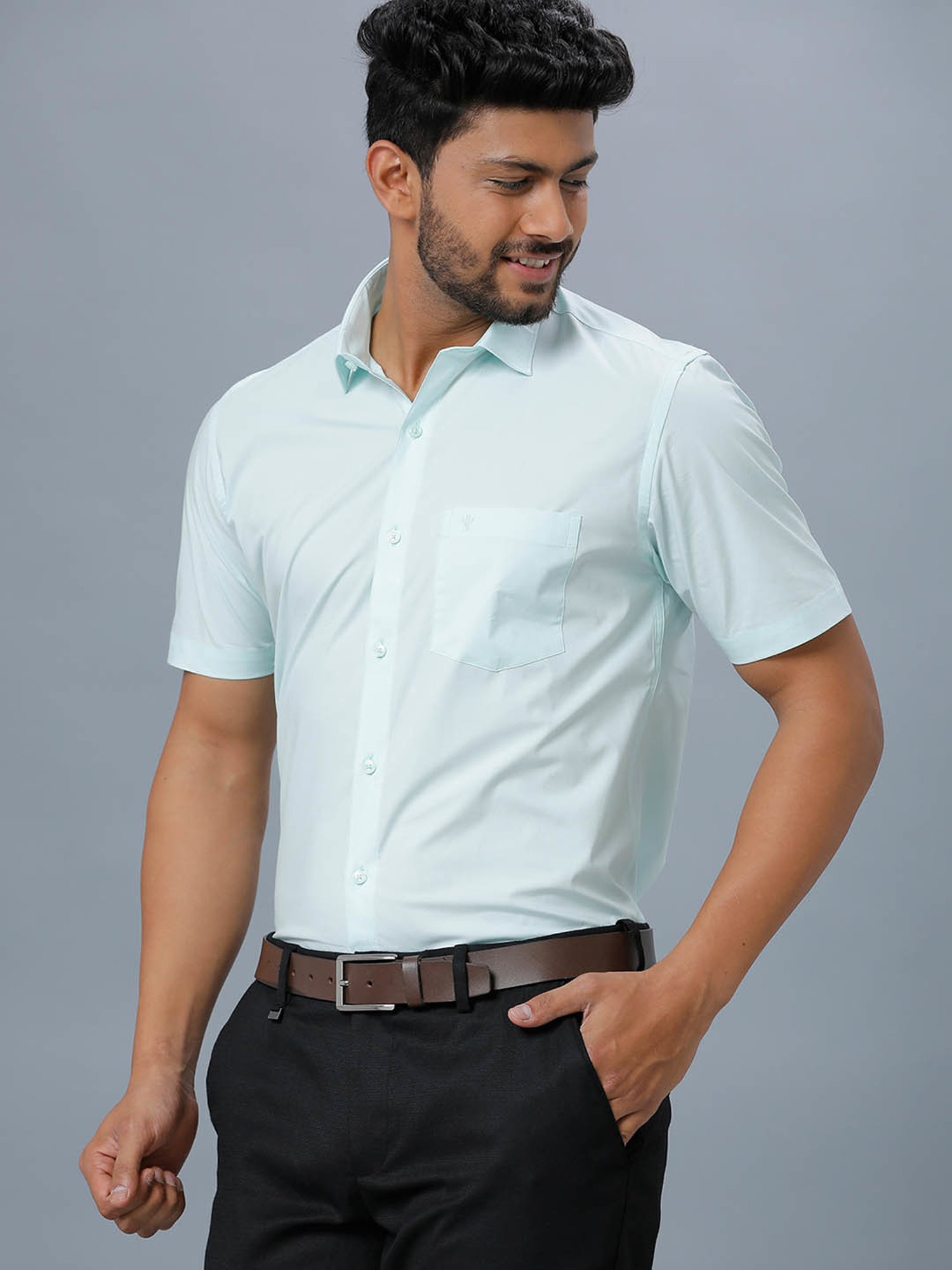 Ramraj Sky Blue Cotton Regular Fit Shirt