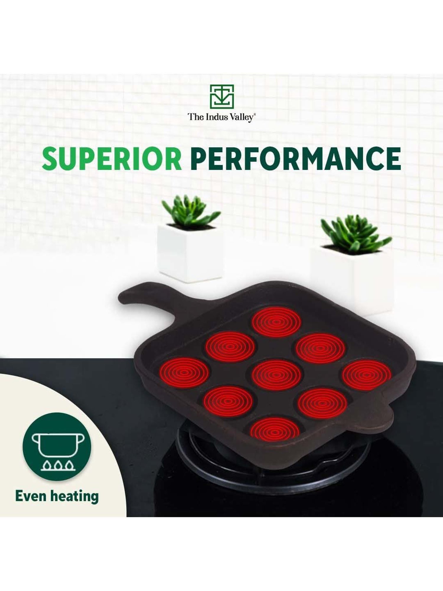 The Indus Valley Black Cast Iron 18.03 cm Paddu Pan With Long Handle