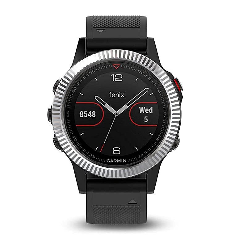 Stainless Steel Bezel Ring Compatiable with Garmin Fenix 5/5 Plus Bezel Ring Adhesive Cover Anti Scratch & Collision Protector for Garmin Watch Accessory (Silver- Not Fit Fenix 5X / 5S)