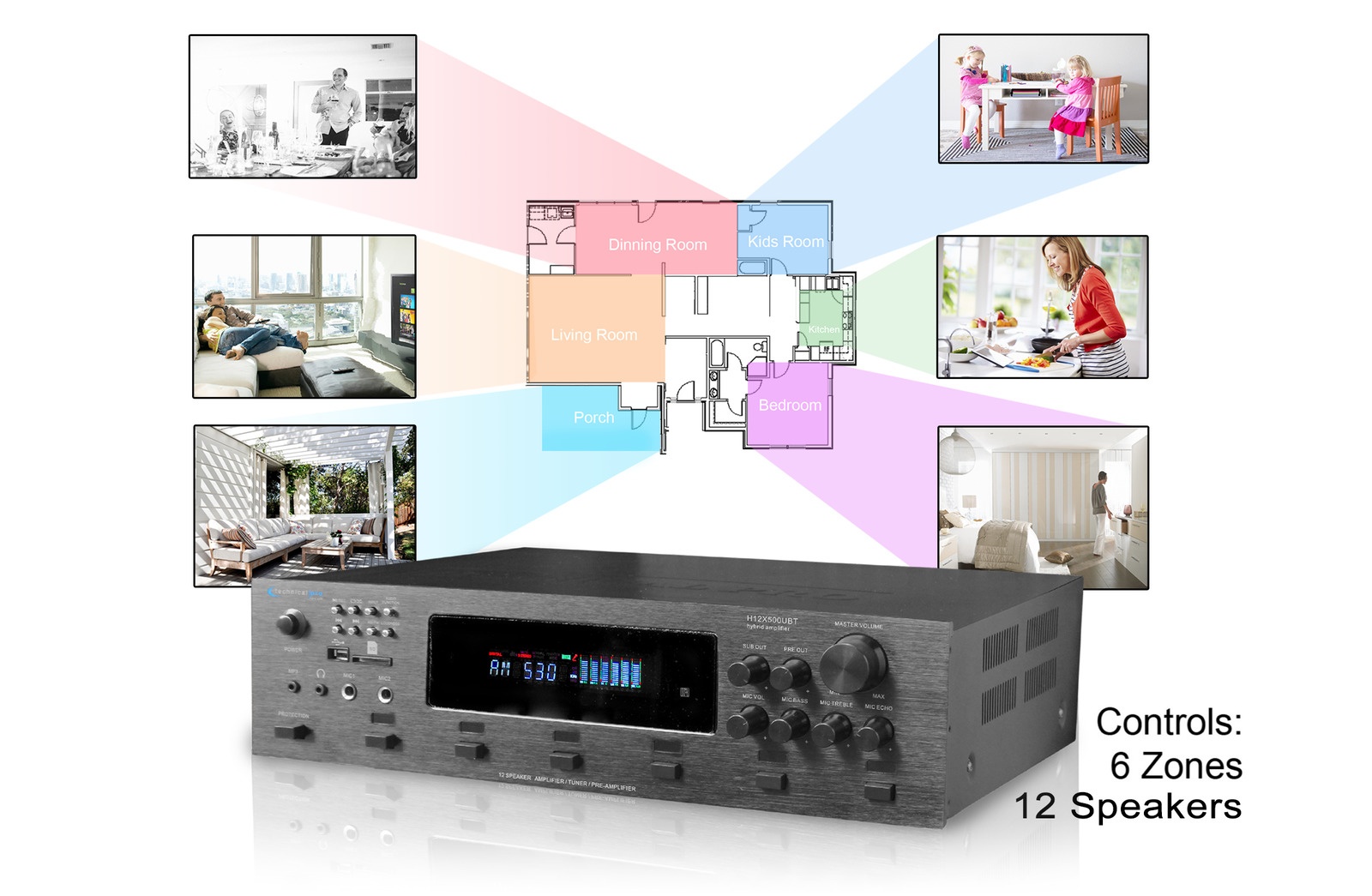 Technical Pro H12X500UBT 6000w Professional Bluetooth Amplifier Receiver USB, SD