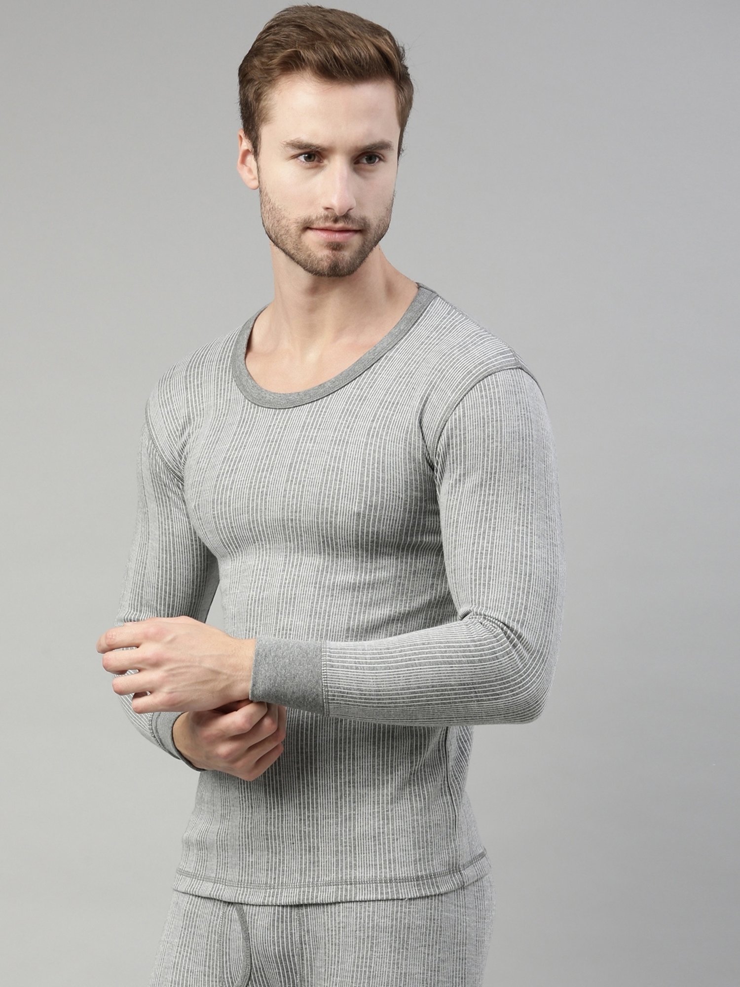 Dixcy Scott Originals Light Grey Melange Cotton Skinny Fit Thermal Top