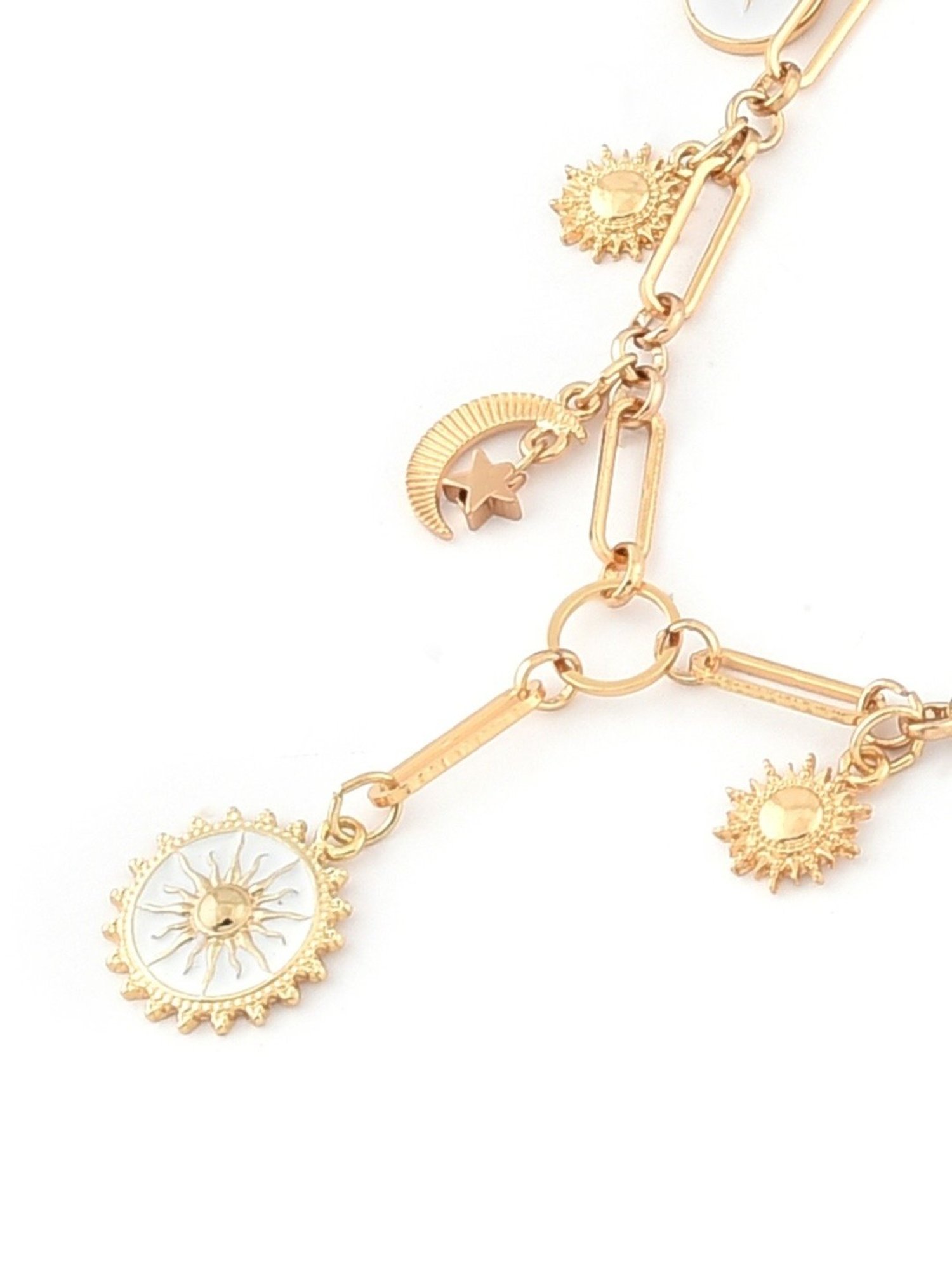 Zaveri Pearls White Enamel Contemporary Charm Necklace & Earring Set