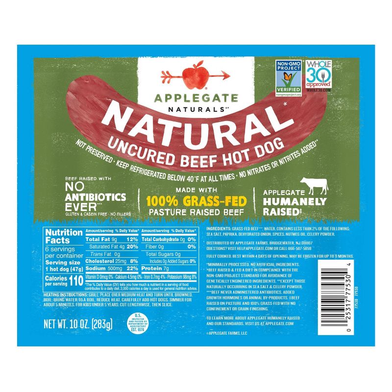 Applegate Naturals Grassfed Uncured Beef Hotdogs - 10oz