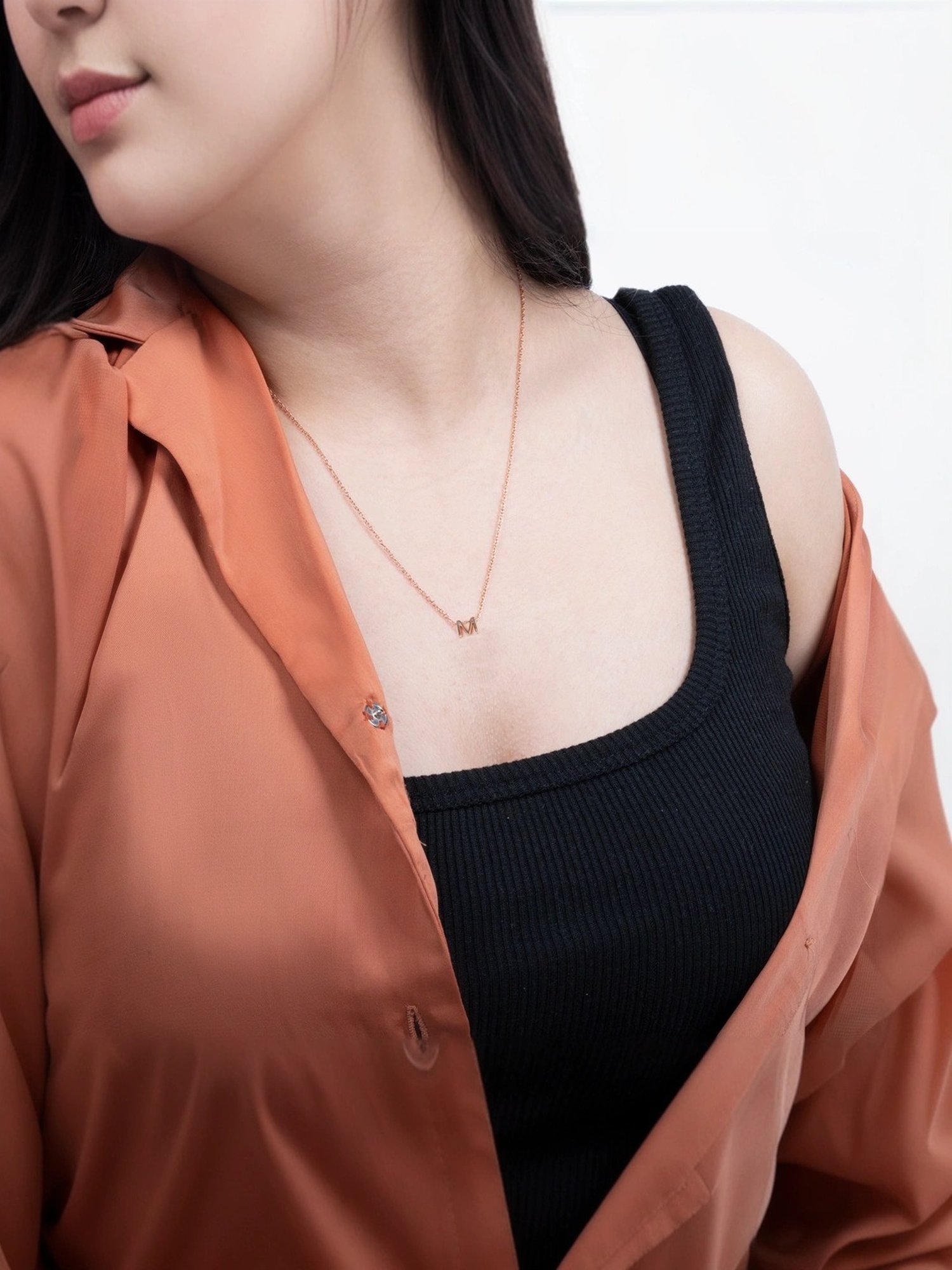 Touch925 Sterling Silver Majestic M Initial Rose Gold Chain Pendant