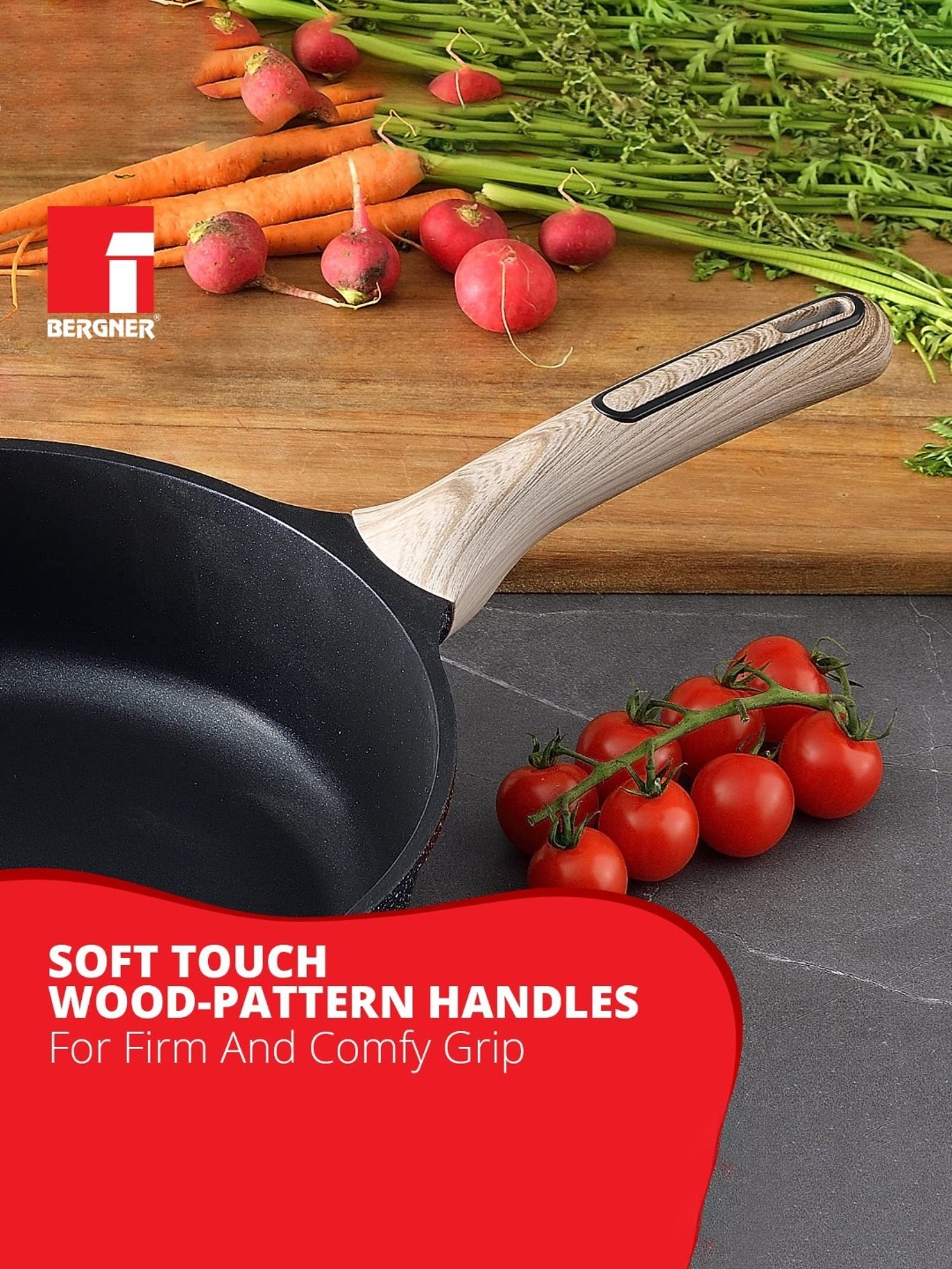 Bergner Grey Non-Stick Marble Induction Base Deep Frypan with Lid - 28cm (3.2L)