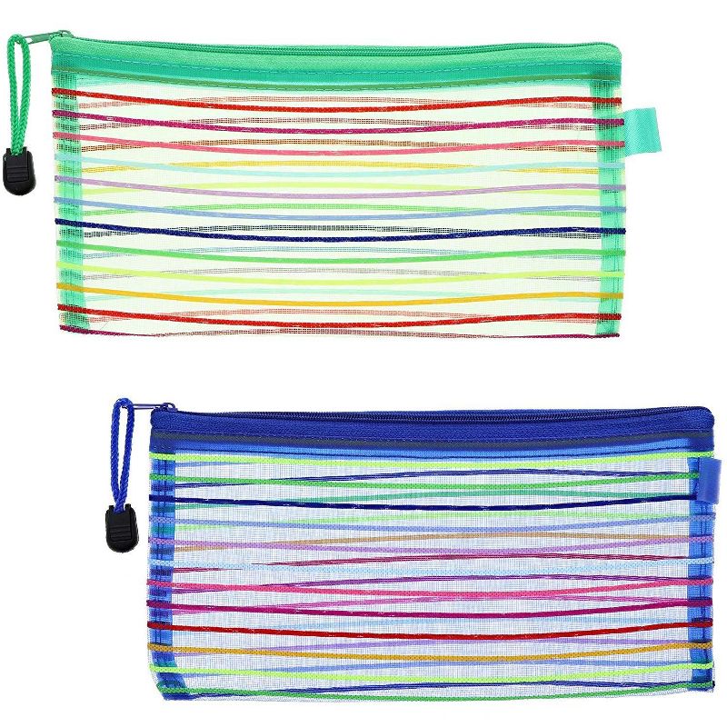 Juvale 12-Count Mesh Rainbow Stripes Zipper Pen & Pencil Pouch Cases, 4 Colors
