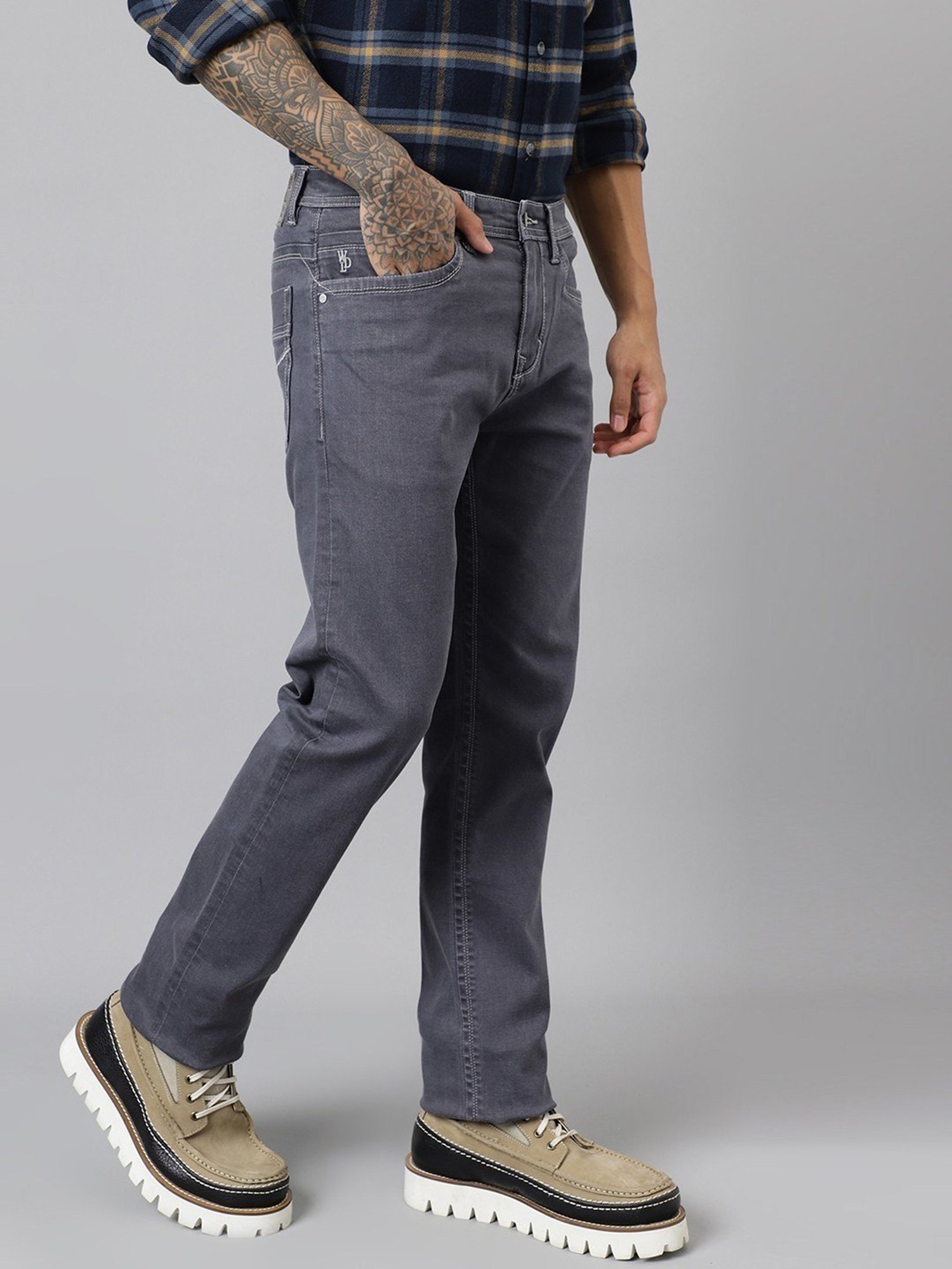 Woodland Grey Cotton Regular Fit Jeans