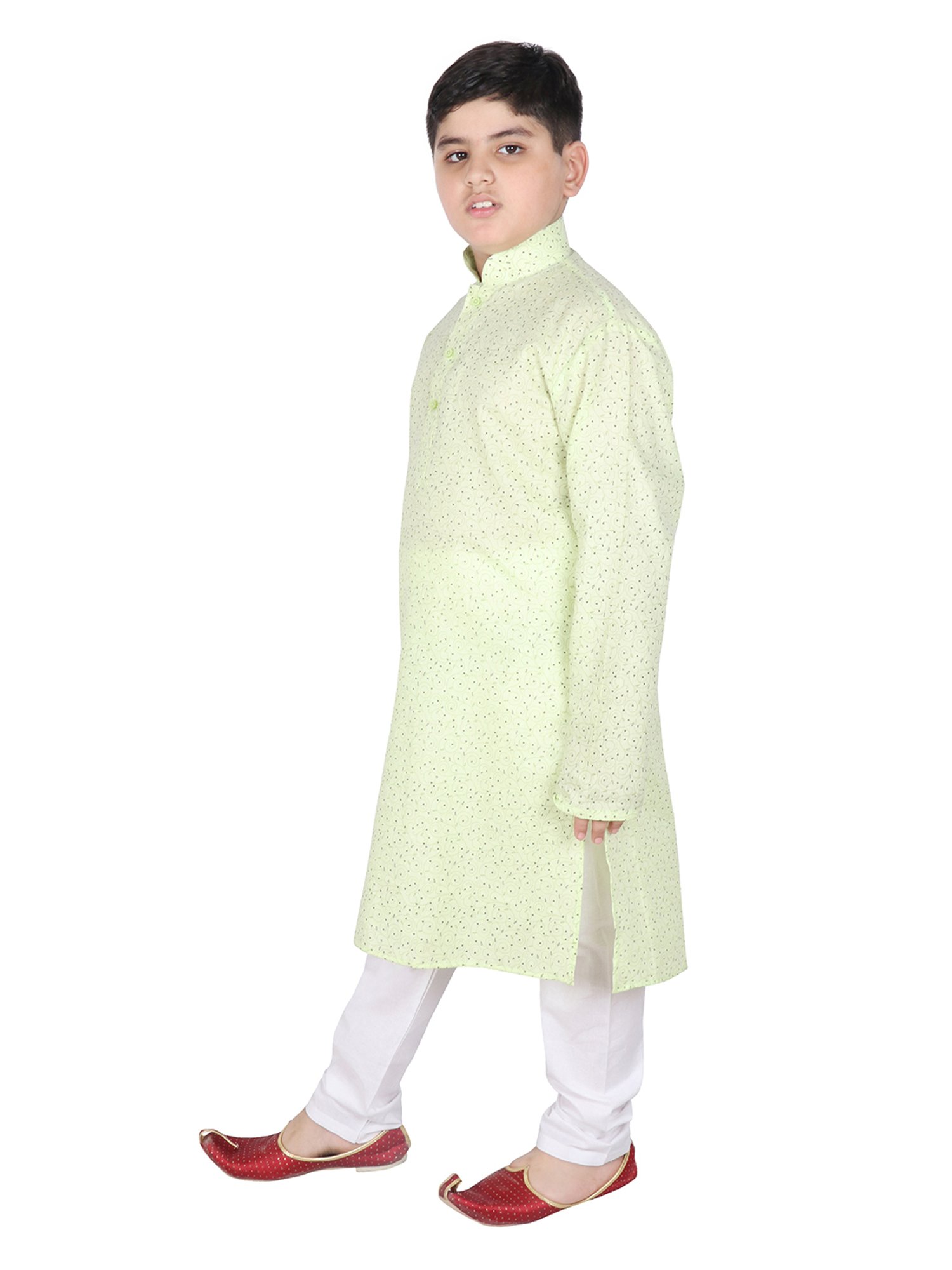 SG Yuvraj Kids Green & White Printed Full Sleeves Kurta with Pyjamas