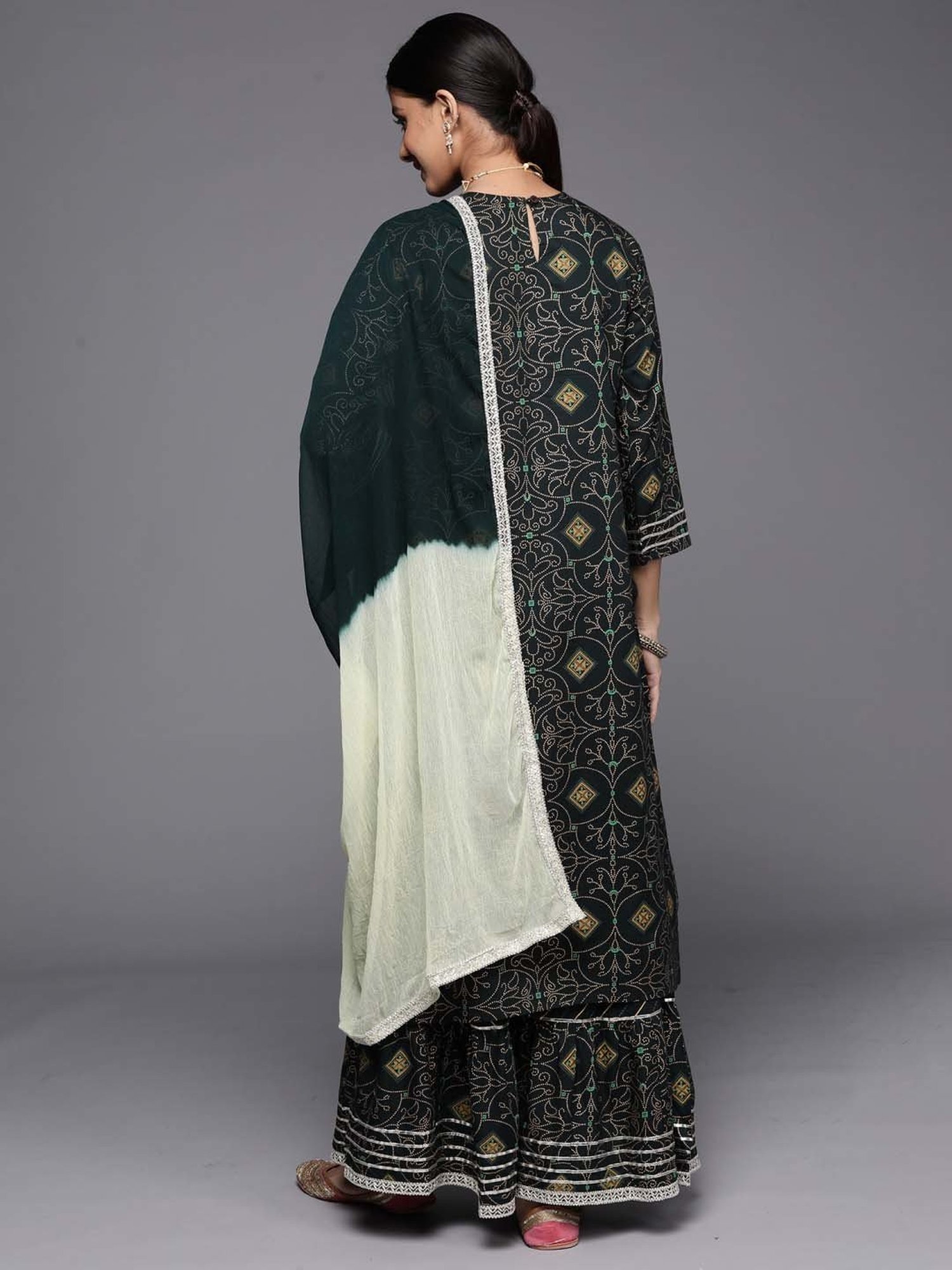 Indo Era Green Embroidered Kurta Sharara Set With Dupatta