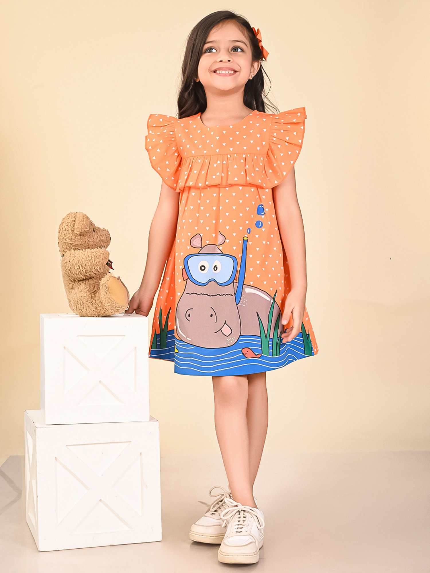 LilPicks Kids Orange Printed Dress