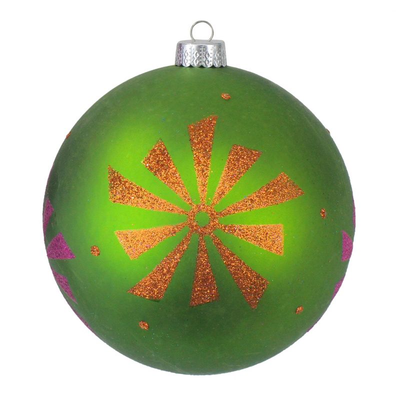 Sterling 3ct Glitter Snowflake Shatterproof Christmas Ball Ornament Set 4.75" - Green/Pink