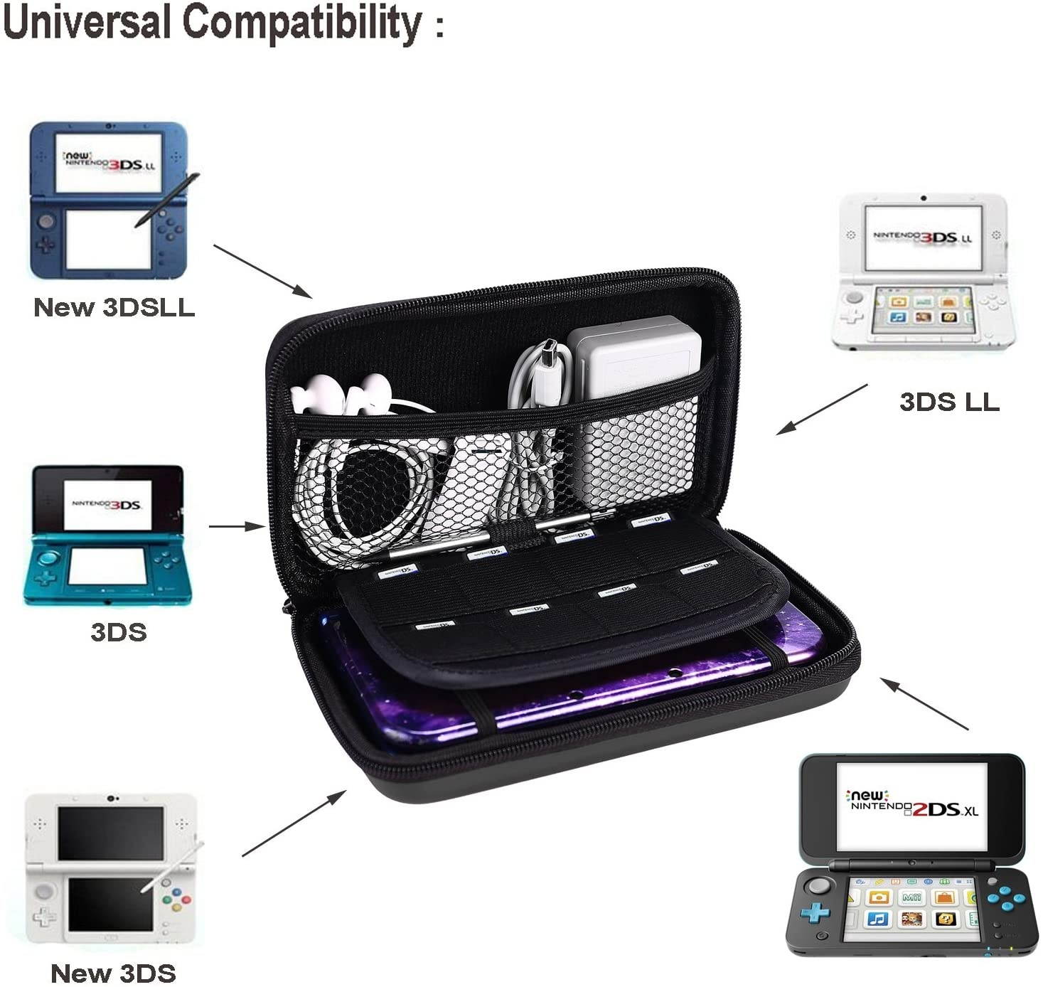 AKWOX Carrying Case Compatible with for Nintendo New 3DS XL,3DS XL, Hard Travel Protective Shell for Console& Game (Black)