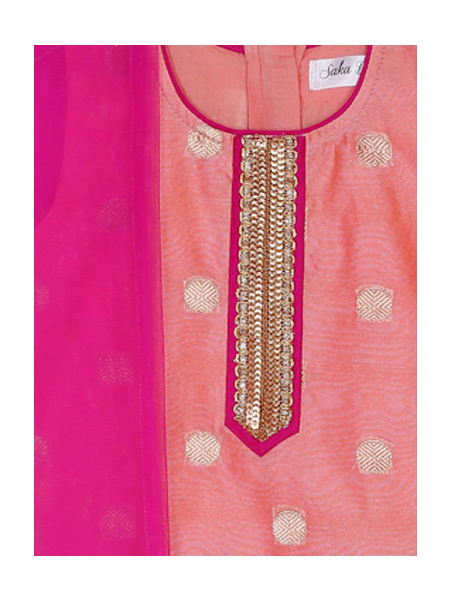 Saka Designs Kids Peach & Magenta Printed Kurta with Dhoti & Dupatta