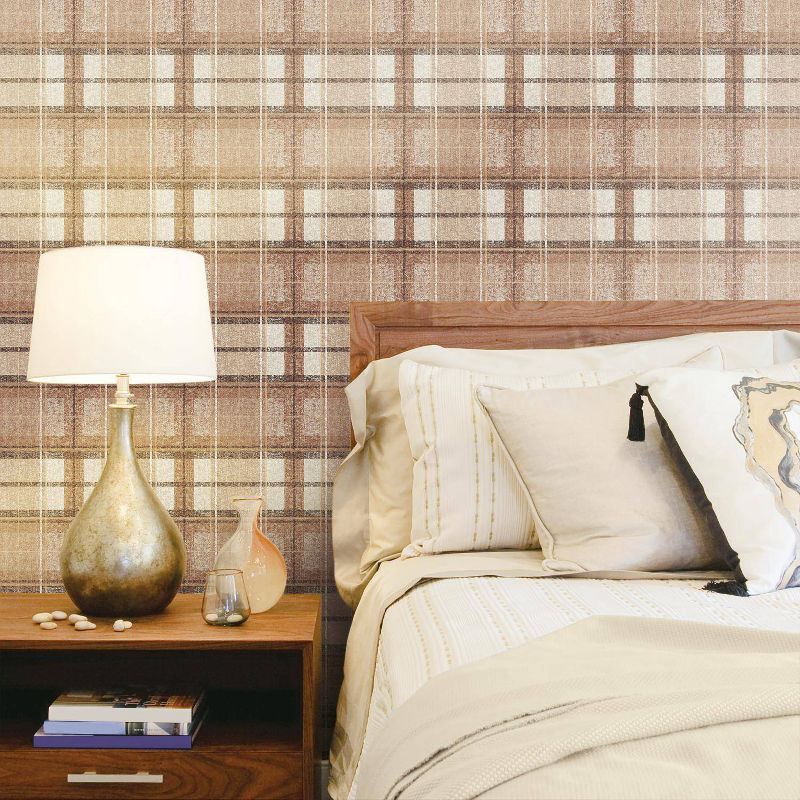 RoomMates Tweed Plaid Peel and Stick Wallpaper Brown