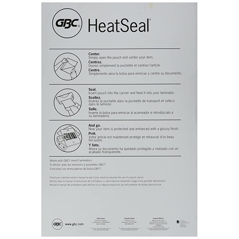 GBC Laminating Sheets, Thermal Laminating Speed Pouches, Menu Size, 5 Mil, HeatSeal UltraClear, 100 Pack (3200598)
