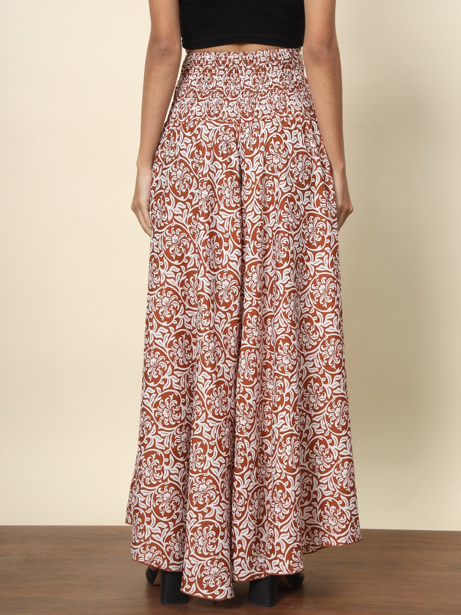 Trend Arrest Brown & White Printed High Rise Palazzos