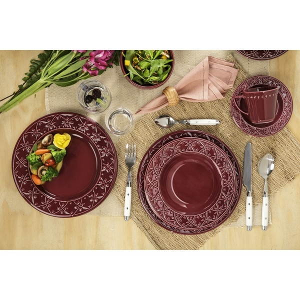 MANHATTAN COMFORT 2-NM03-7304 Mendi 12 Large 10.43" Dinner Plates in Maroon Red