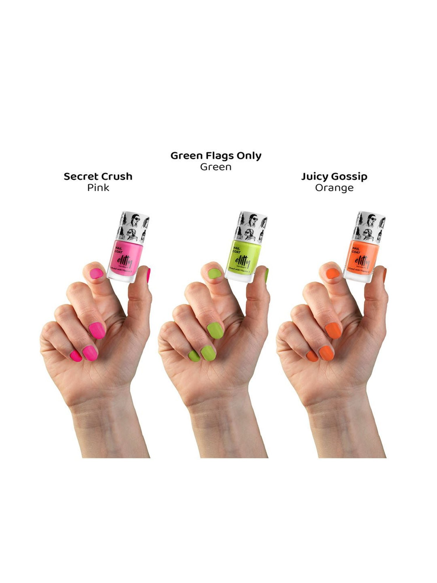 Elitty Mad Over Nails Nail Polish Matte Combo - Secret Crush, Juicy Gossip, Green Flags Only