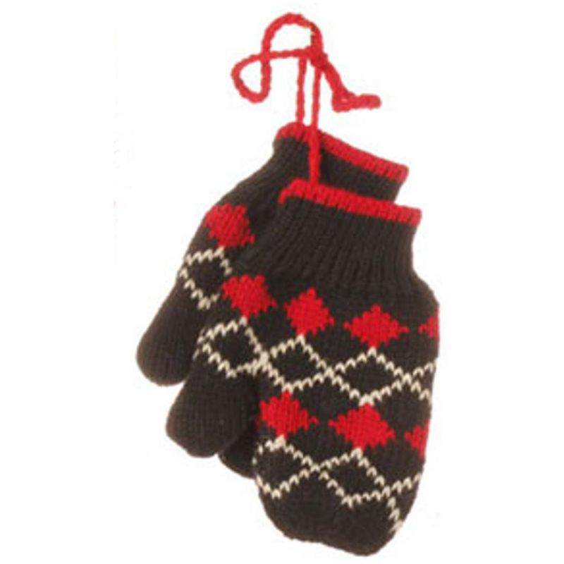 Raz Imports 5" Alpine Chic Black with Red and Cream Snowflake Nordic Design Knit Mitten Christmas Ornament