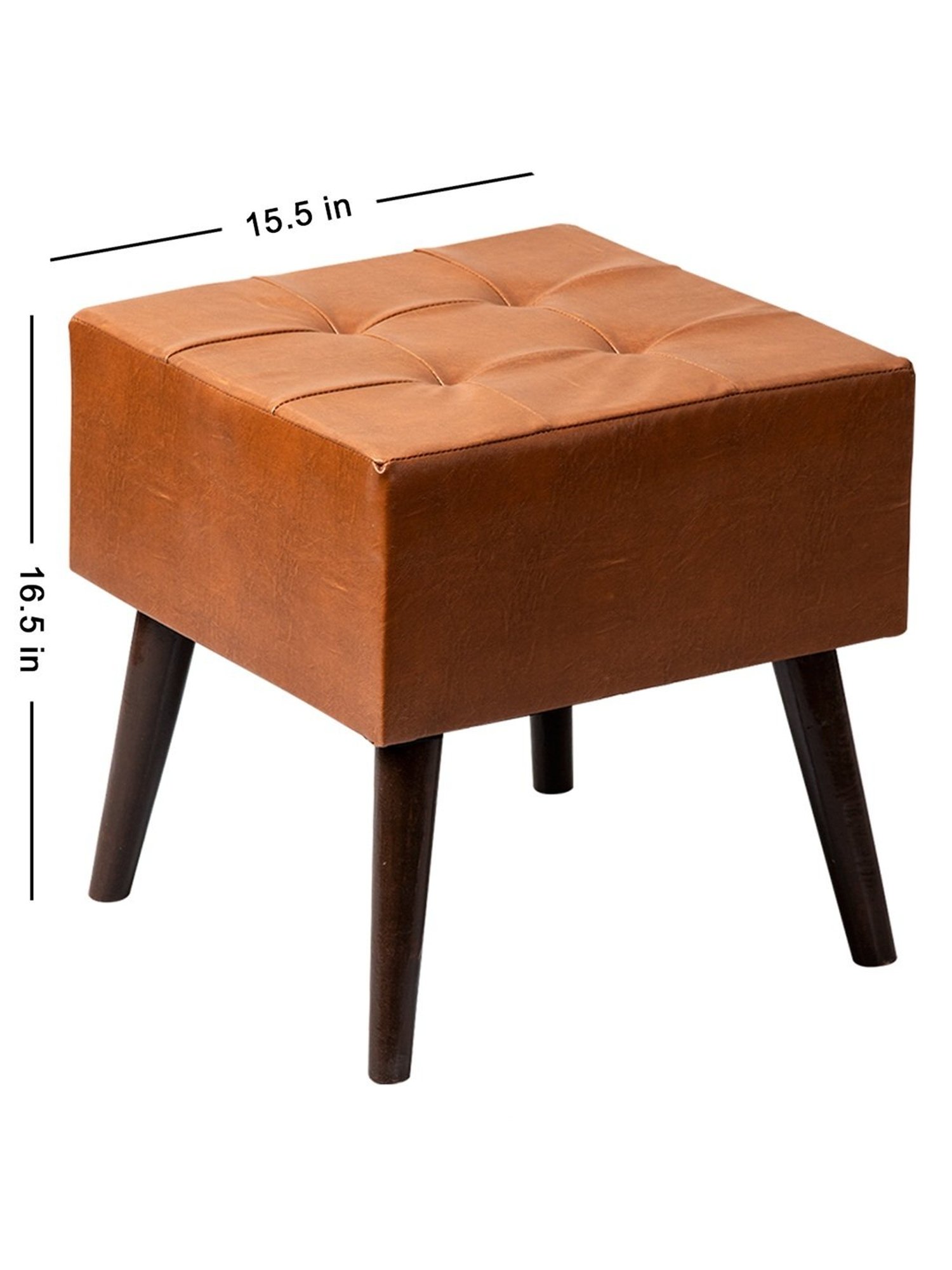 Nestroots Solid Brown Leather 4 Leg Chowki for Living Room