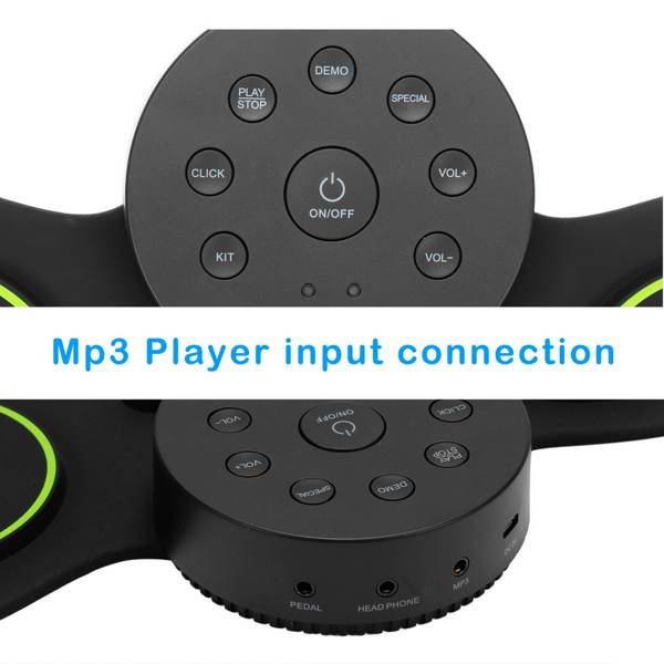 Portable Electric Drum Set 9 Full-Tone Standard Drum Pads with Drum Stick, Headphone Jack and Pedals Multiple Power Supply Methods Best Gift for Christmas Holiday Birthday Green