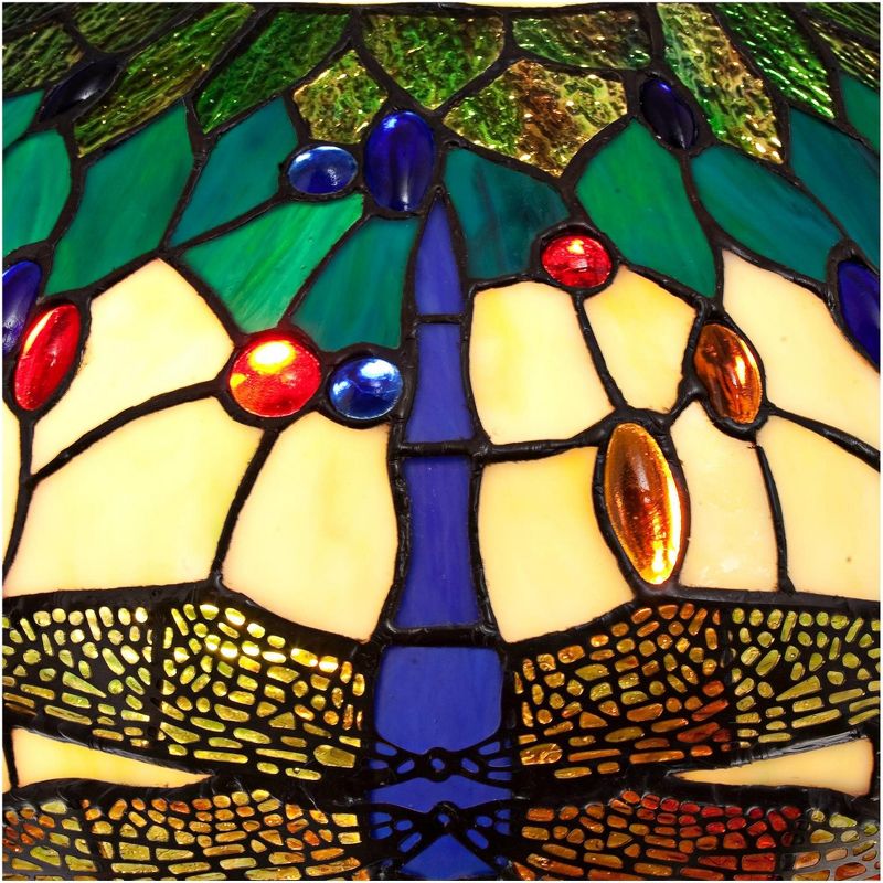 Robert Louis Tiffany Traditional Table Lamp Bronze Tree Motif Dragonfly Art Glass Shade for Living Room Family Bedroom Bedside