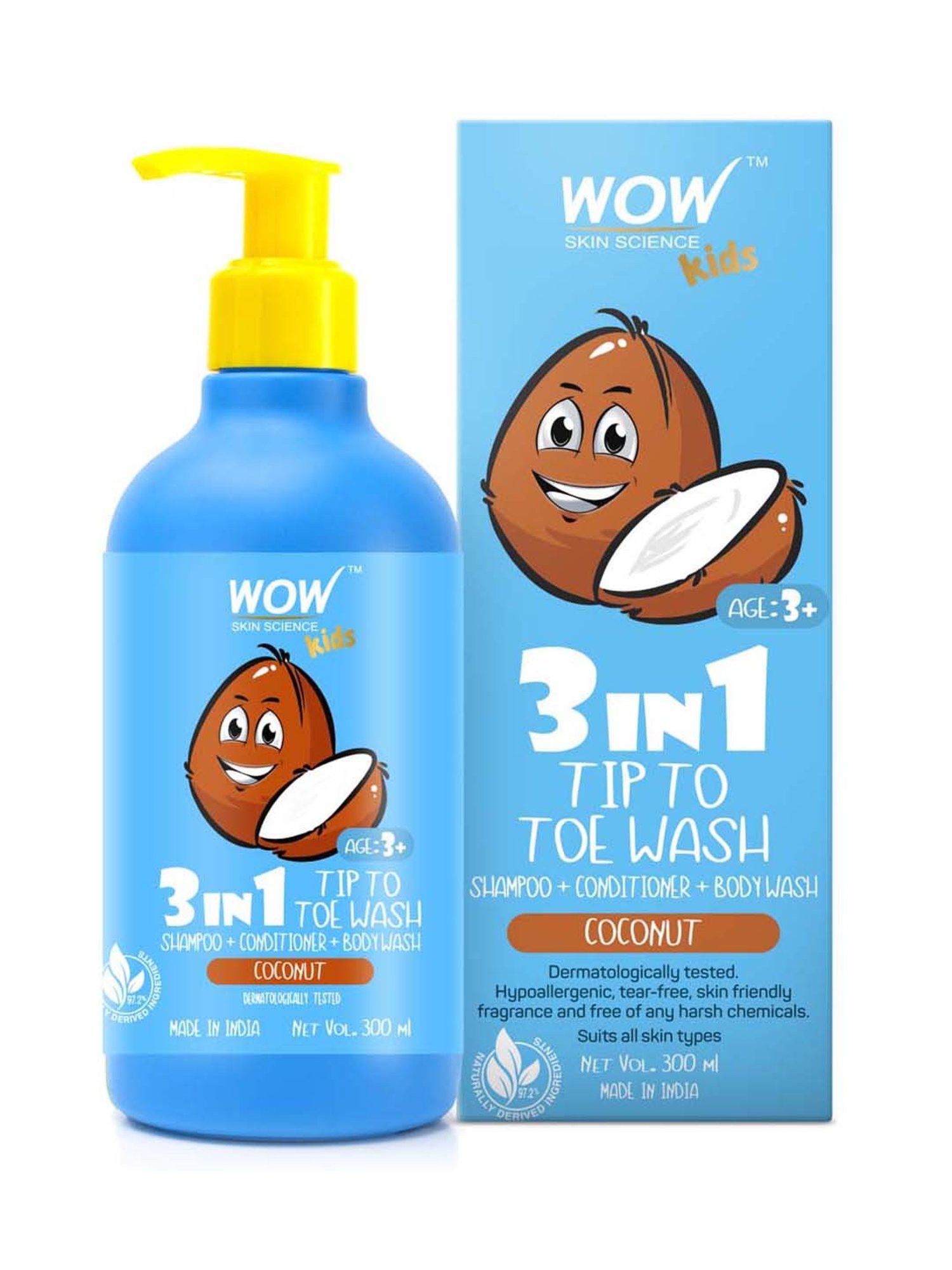 WOW Skin Science Kids 3 in 1 Tip to Toe Wash - 300 ml
