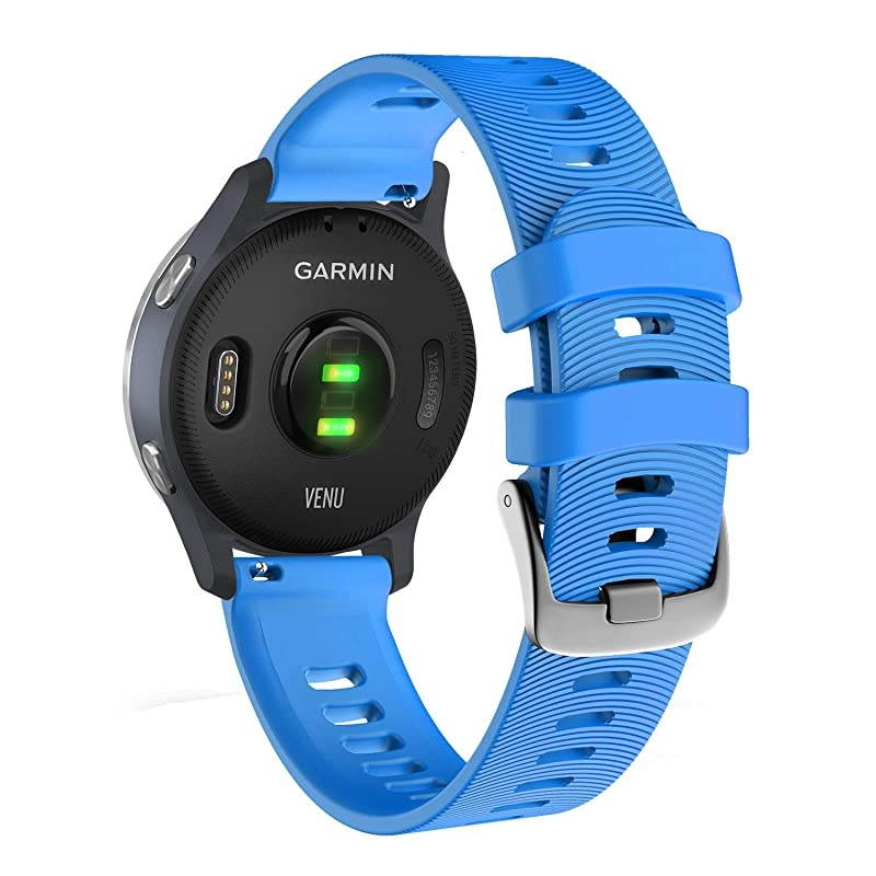 Garmin Venu GPS Smartwatch with AMOLED Display and Included  3 Straps Bundle (Granite Blue/Silver, Blue/Lime/Khaki)