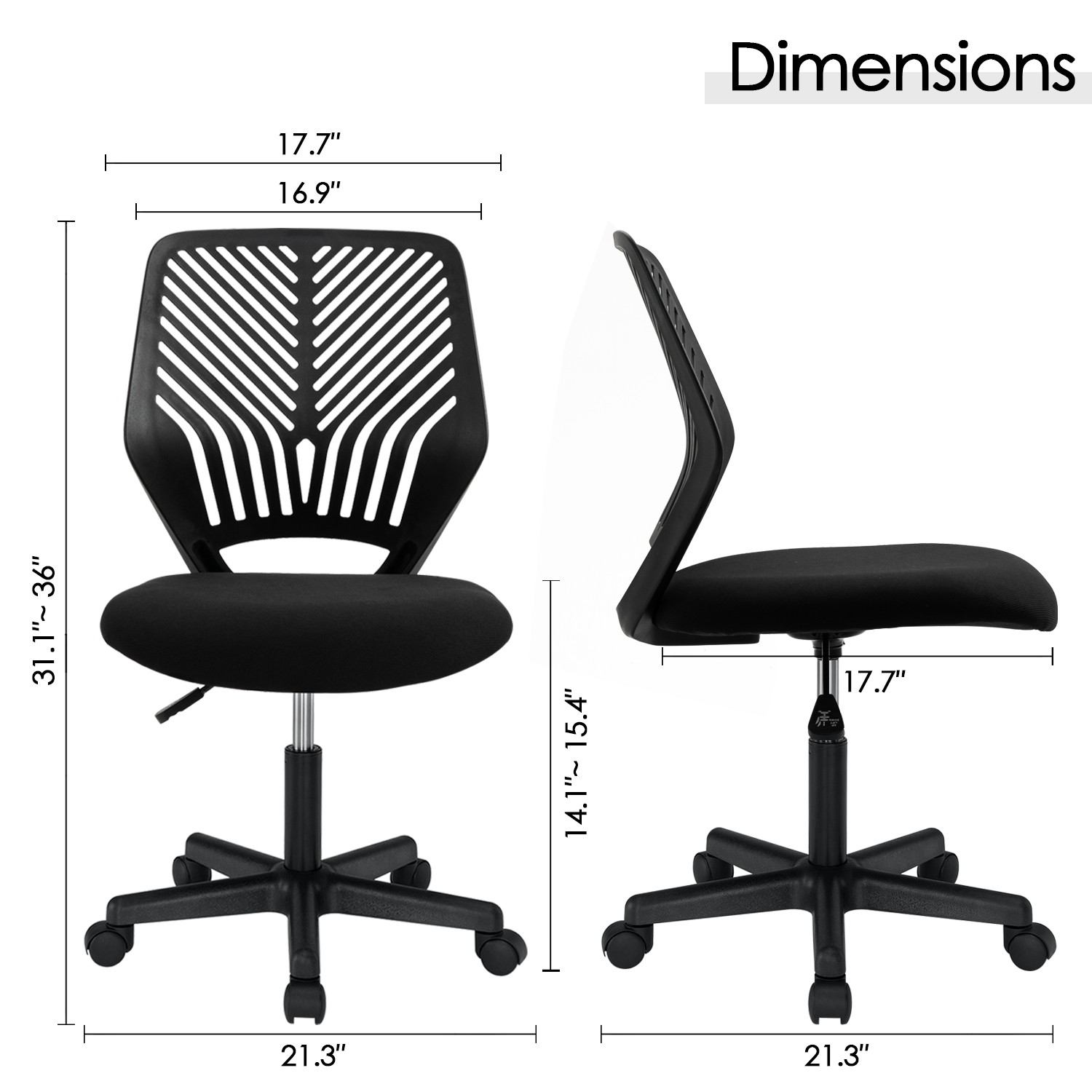 Vitesse Office Chair Armless Desk Chair Mesh Computer Chair Task Chair with Back Support Swivel Rolling Executive Chair for Back Pain,Black